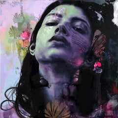 High Fly:: farbenfrohes abstraktes figuratives Ölgemälde:: realistisches weibliches Porträt