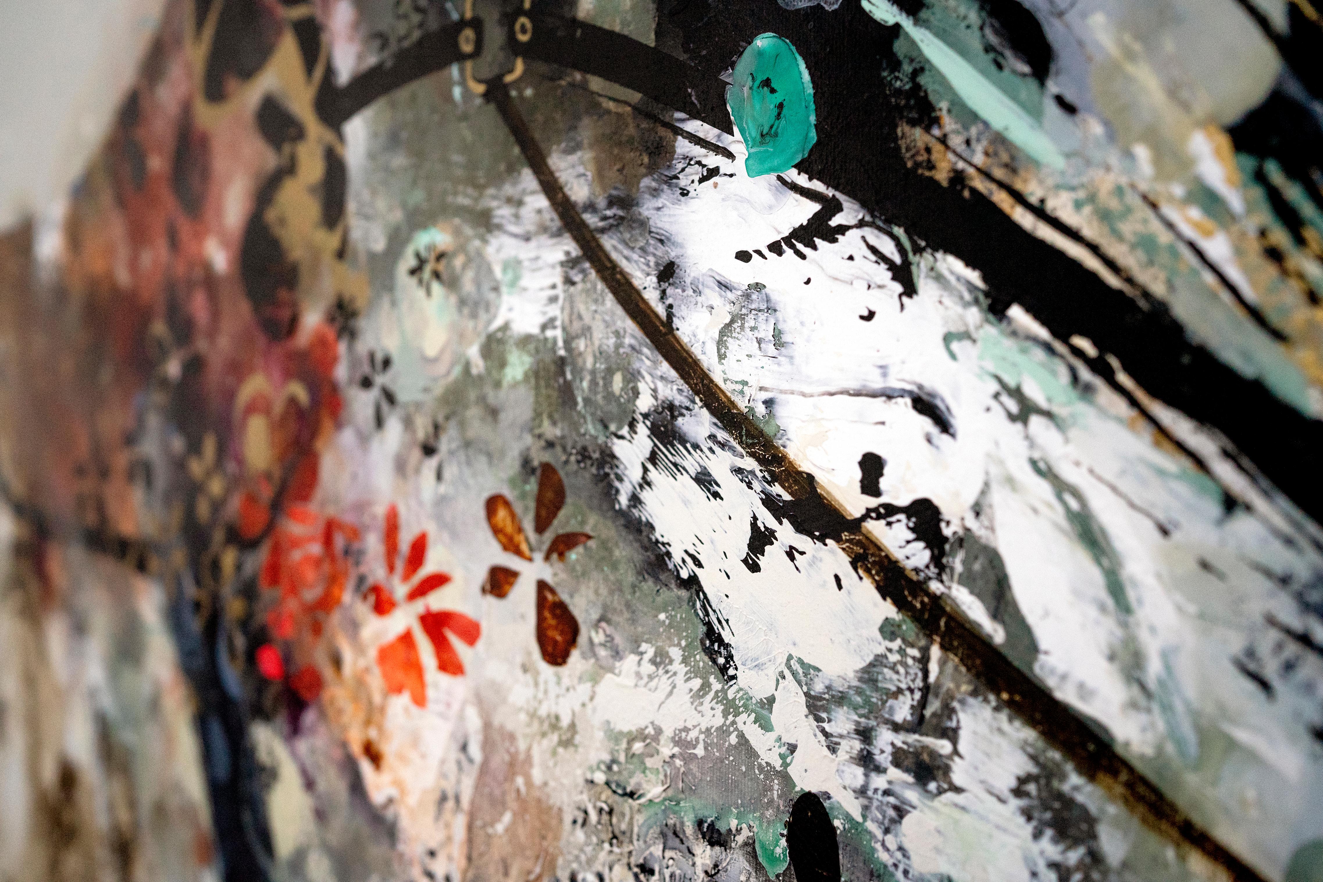 Passage Abstrait, pittura ad olio di cavalli dai colori caldi, realismo astratto e texture - Painting di Eric Robitaille