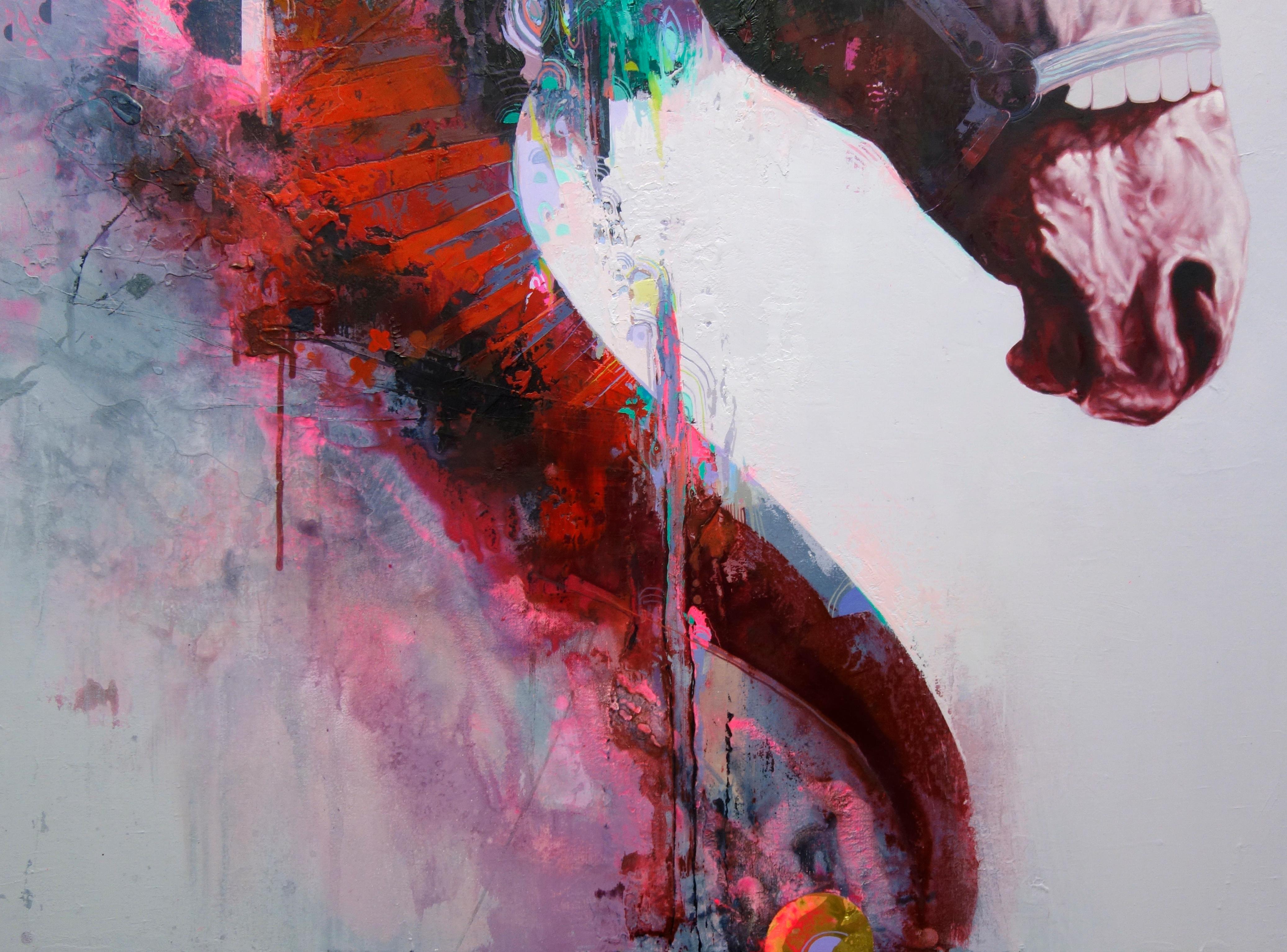 Quintessenz, Abstrakter Realismus Pferdemalerei, rosa Palette, Design Textur – Painting von Eric Robitaille