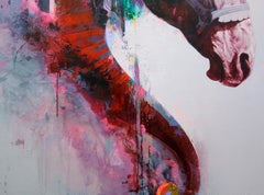 Quintaesencia, Pintura Caballo Realismo Abstracto, paleta rosa, textura de diseño