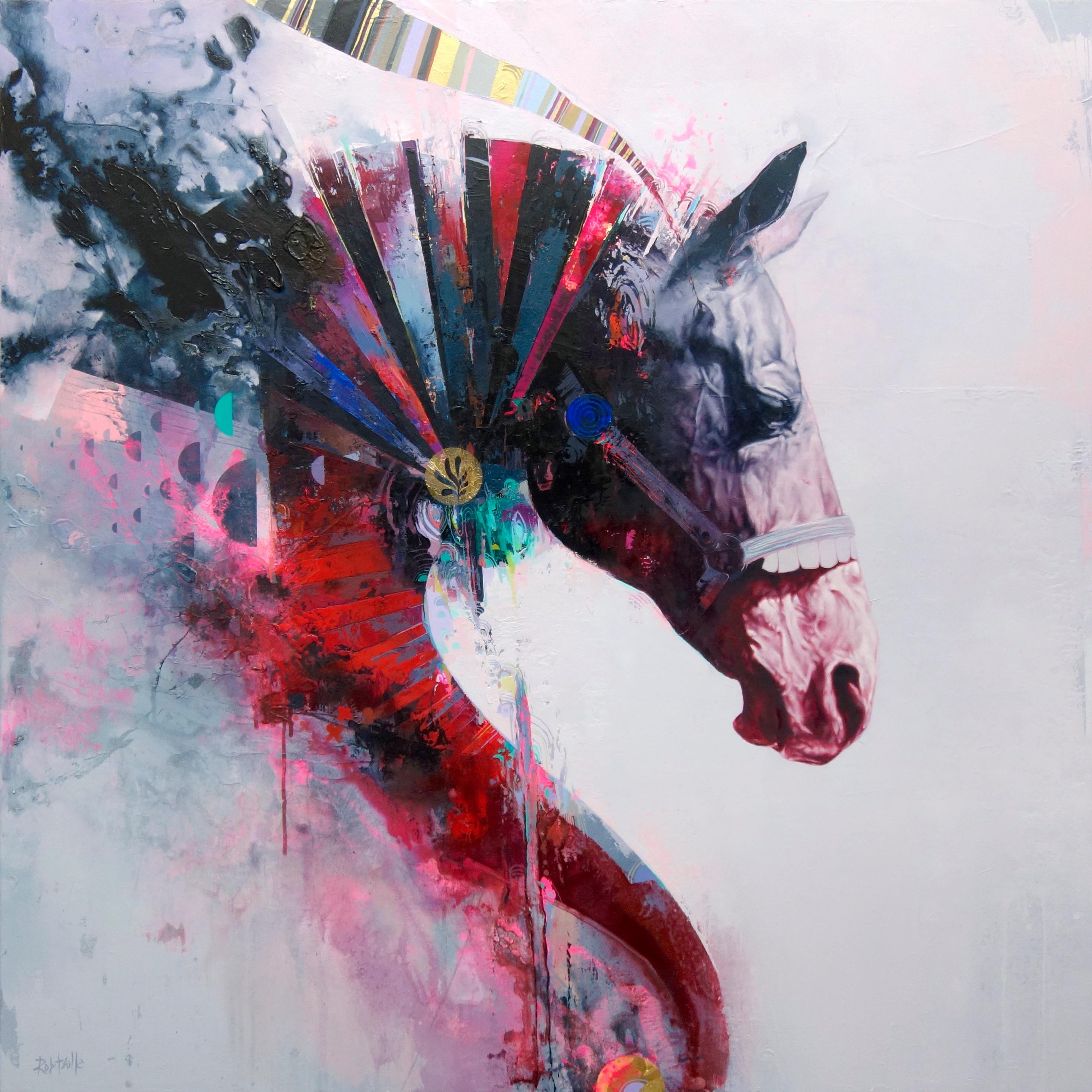 Quintessence - Contemporary abstract Horse with bold colors, layered texture