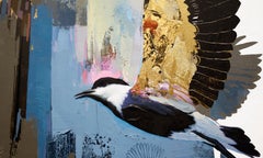 Set Free - contemporary abstract painting and bold colours with bird flying