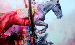 The Crossing - Contemporary abstract Horse with bold colors, layered texture