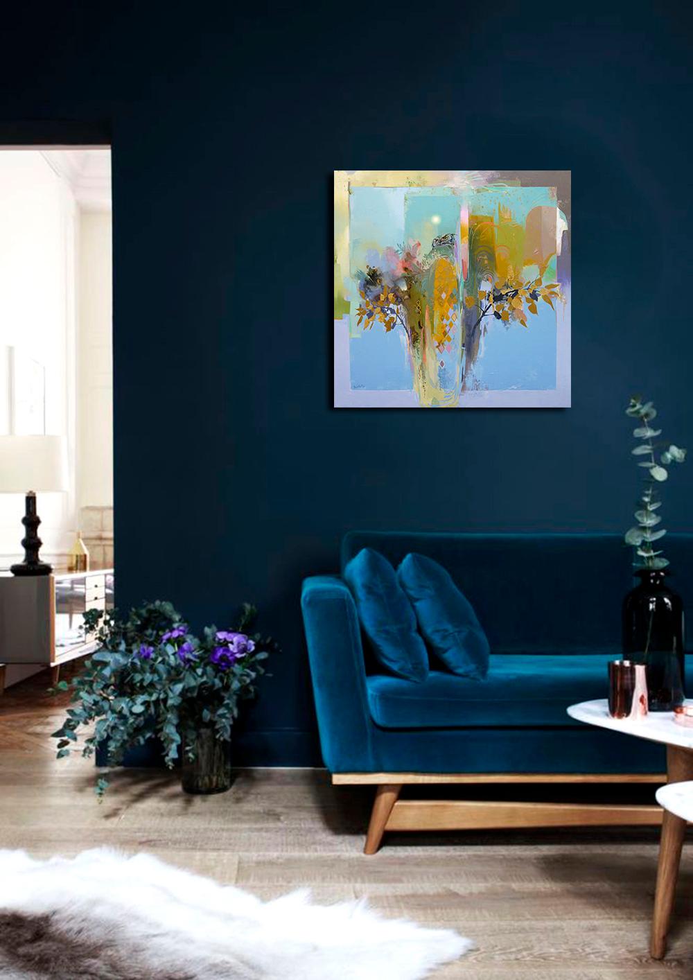 Where the Emeralds Reign - contemporary abstract and bold colours with bull - Blue Abstract Painting by Eric Robitaille