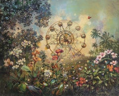 Le jardin planétaire,  ferrys wheel, flowers and forests, dreamlike landscape