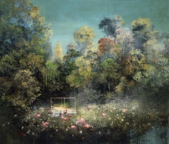 Le Monde inventé, dreamlike painting with swans and jungles