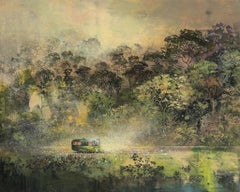 Le roman sans fin, caravan and jungle, landscape, oil and mixed media on canvas