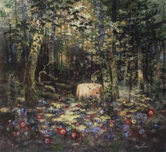 L'Invitation, Oil and mixed media on canvas, landscape, forests and flowers