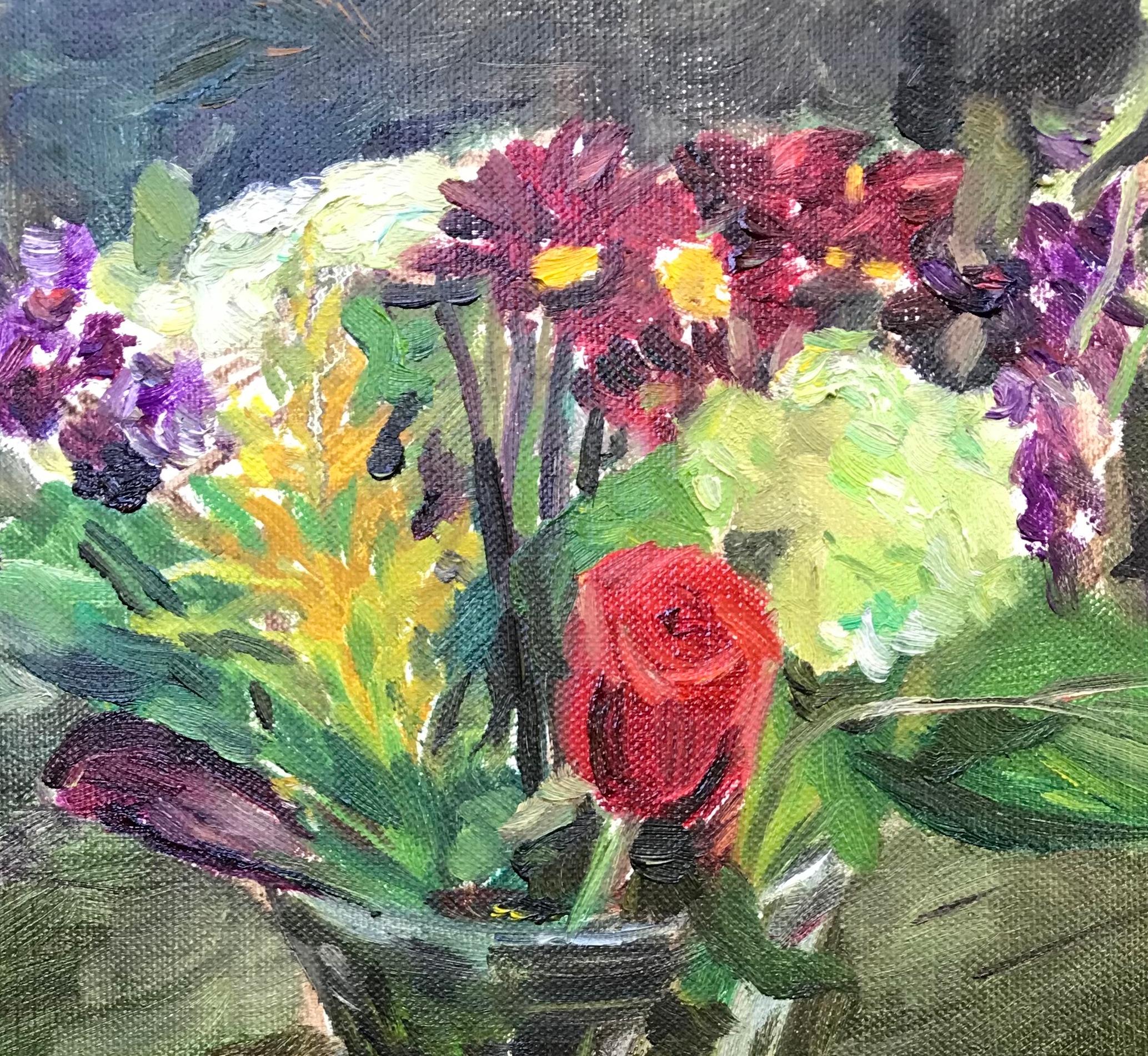 Assorted Flowers, 12 x 9, oil, Colors, Beauty of Nature, Impressionism, Framed - Painting by  Eric Santoli