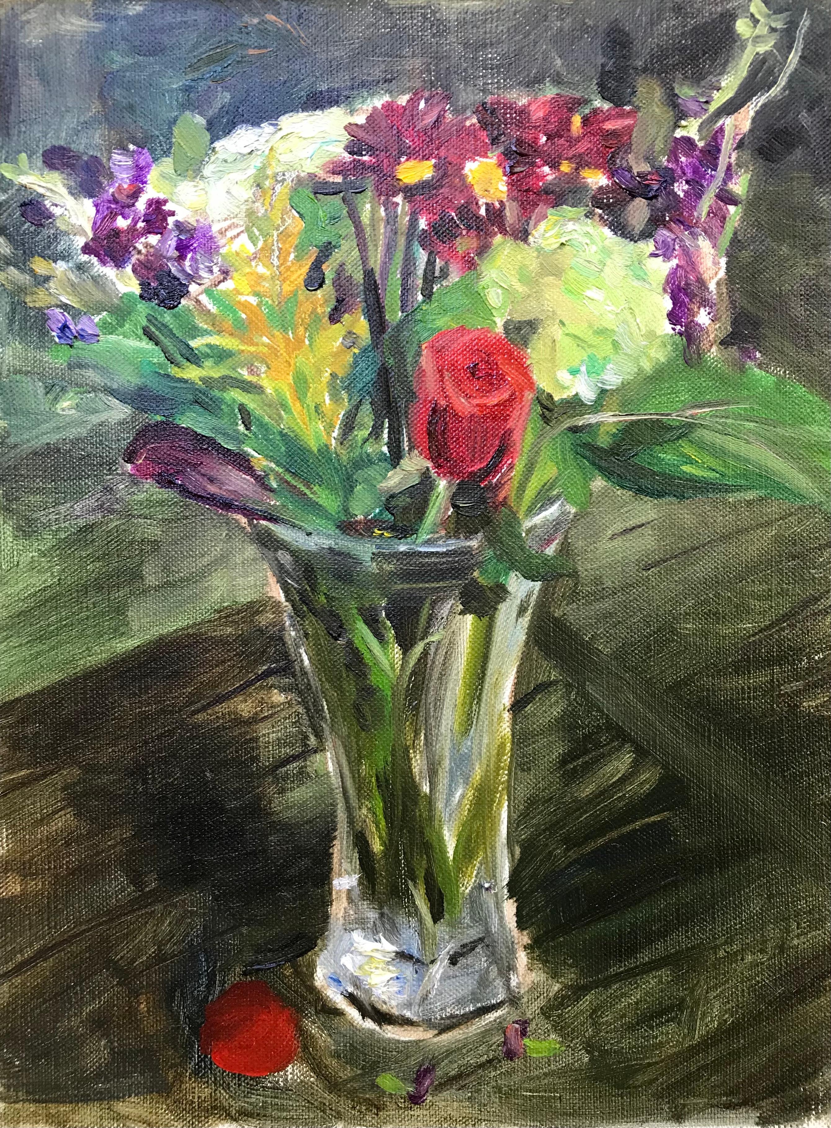 Assorted Flowers, 12 x 9, oil, Colors, Beauty of Nature, Impressionism, Framed - American Impressionist Painting by  Eric Santoli