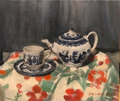 Blue Willow Tea Set, 12 x 14, Oil, Colors, Impressionism, Floral 