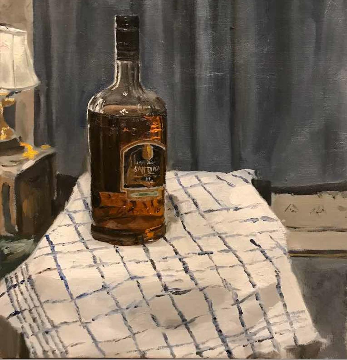 Santiago Rum est une peinture à l'huile d'intérieur de 14 x 12 avec une bouteille de Santiago Rum . Il est encadré et prêt à être expédié. 
Un artiste a décrit l'une des peintures d'Eric Santoli comme 