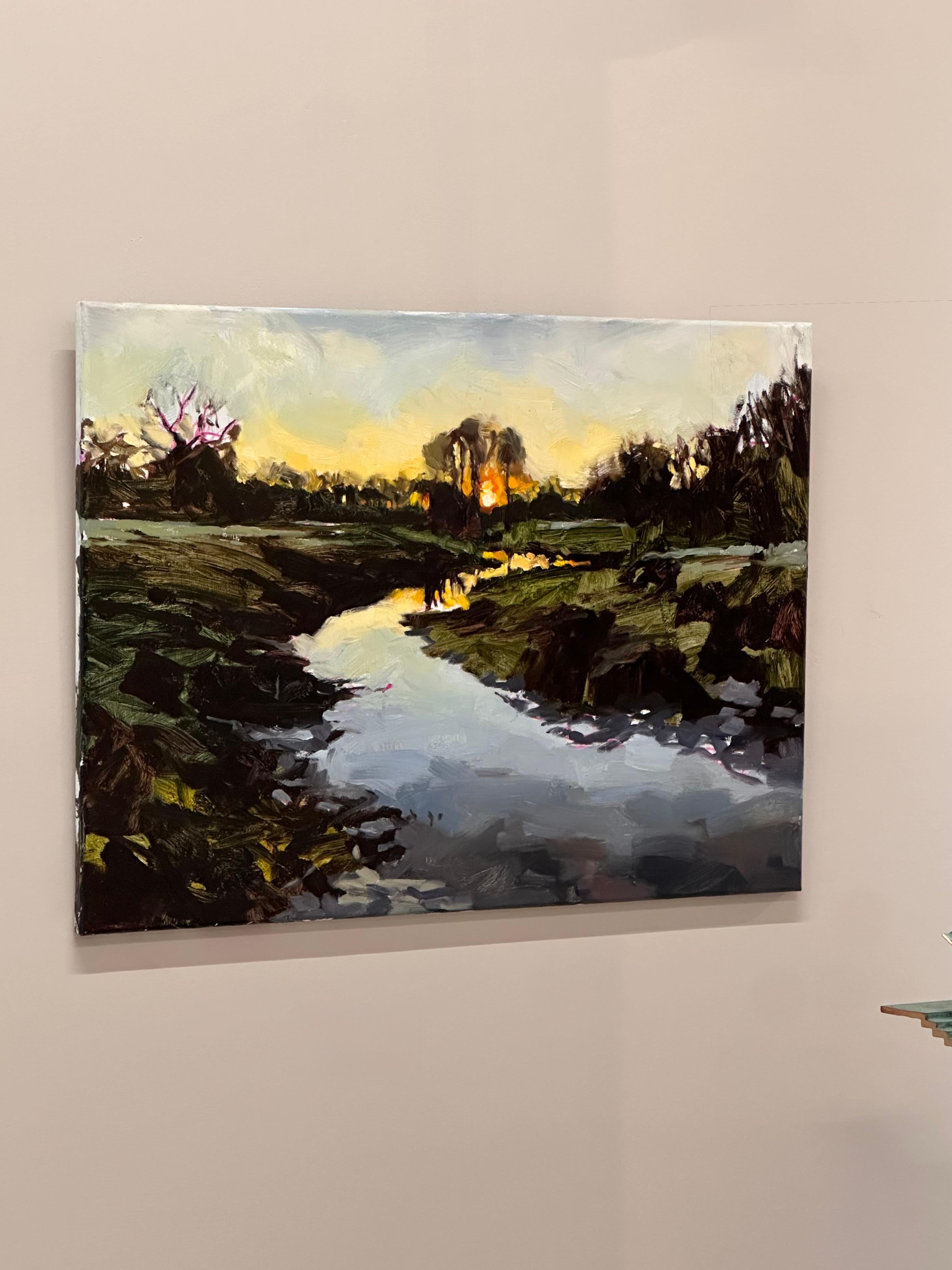 Biotop - Zeitgenössische holländische Polderlandschaft bei Sonnenuntergang des 21. im Angebot 3