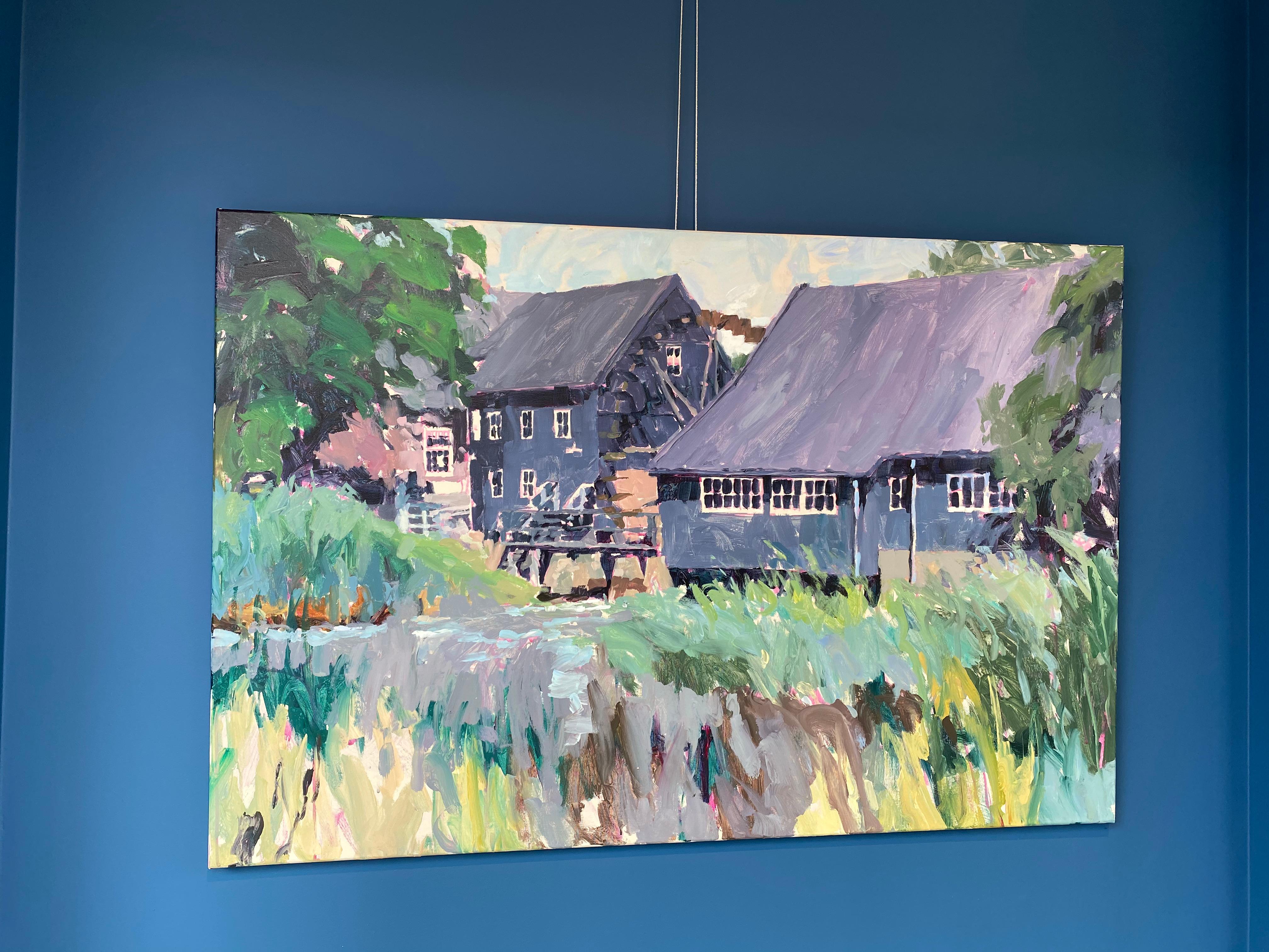 'Collse Watermolen'  (Watermill) - 21st Century Contemporary Landscape Painting - Gray Figurative Painting by Eric Schutte