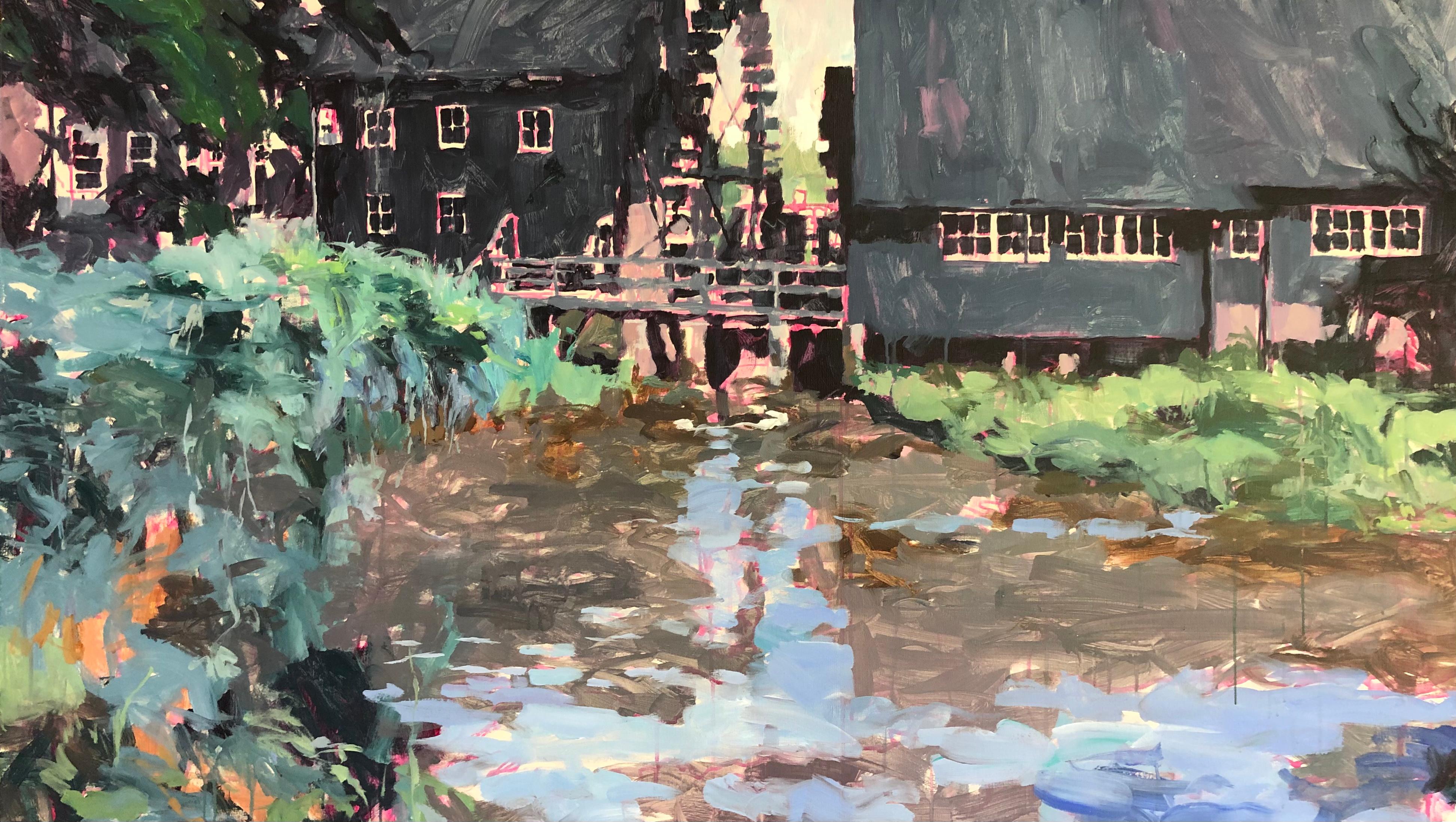 Landscape Painting de Eric Schutte - Collse Watermolen  (Watermill) - Pintura paisajística contemporánea del siglo XXI