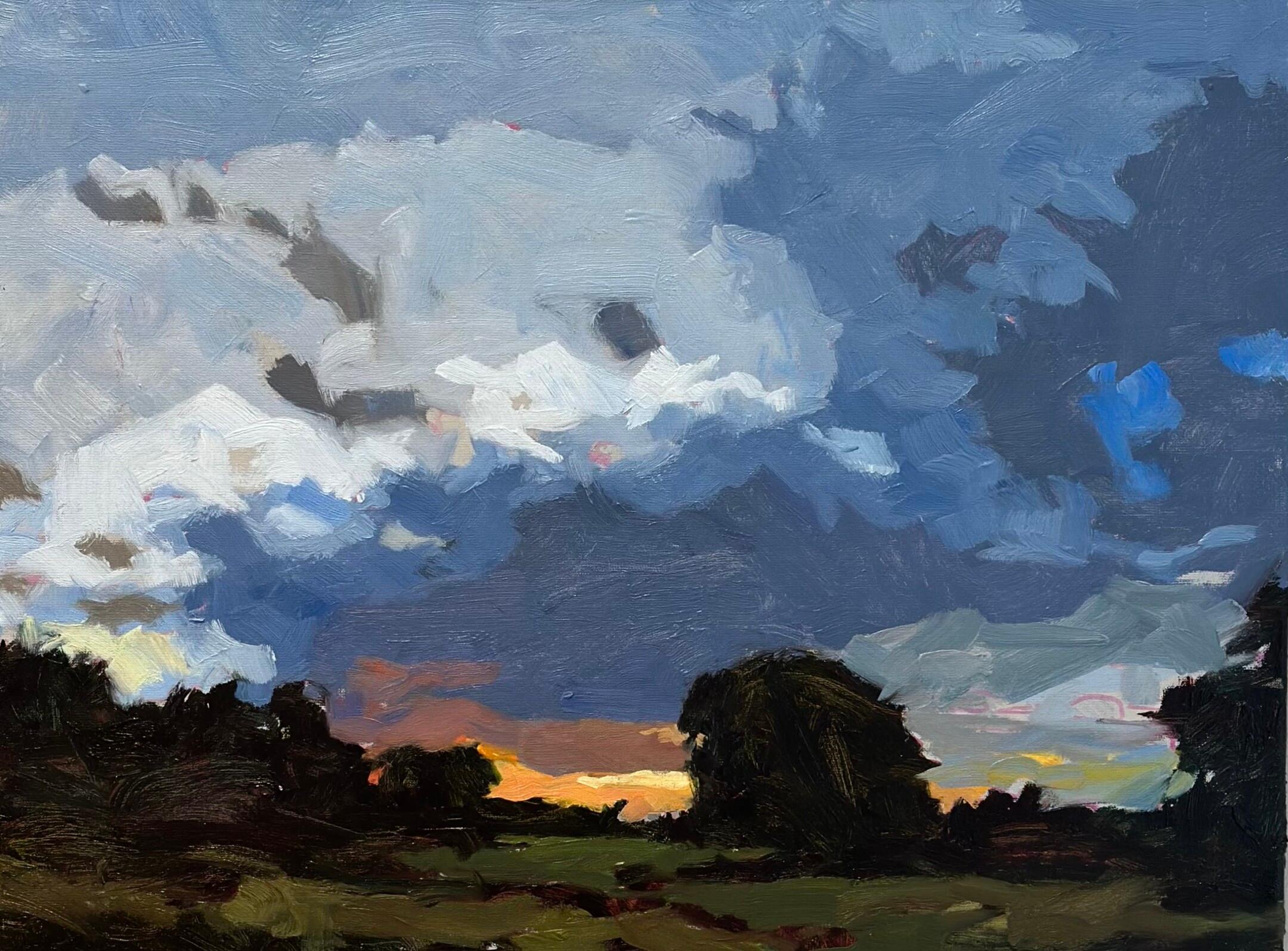 Eric Schutte Landscape Painting – Abendrot - Zeitgenössisches holländisches Sonnenuntergang-Heide-Landschaftsgemälde des 21.