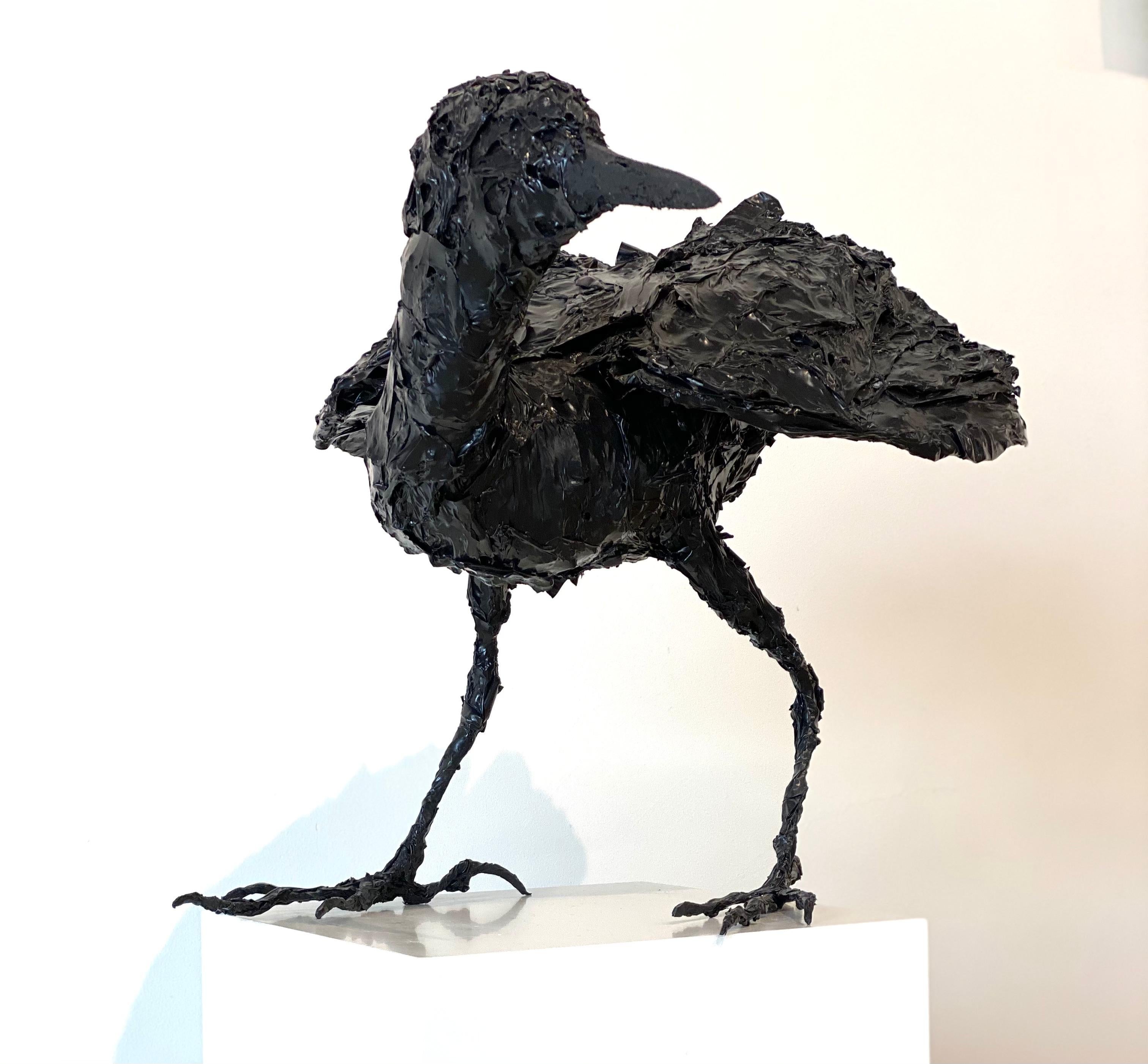 Bittern- 21st Century Sculpture of a Bird made out of recycled Black Plastics For Sale 1
