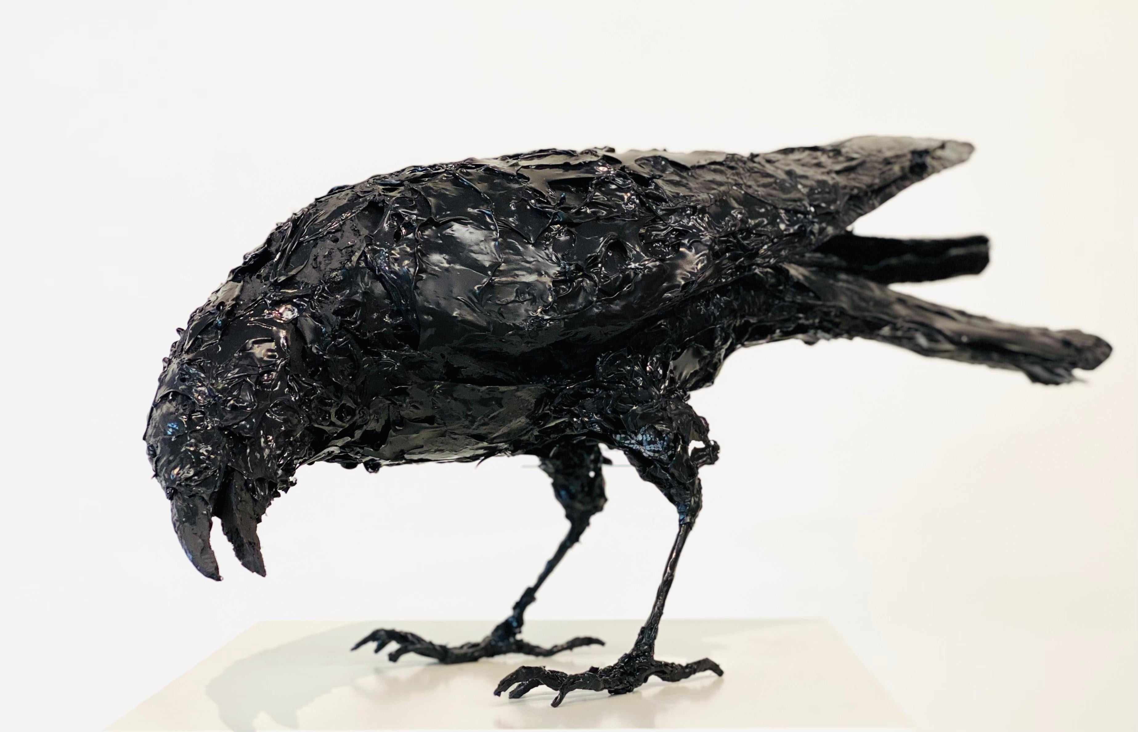 Black Crow- 21st Century Sculpture of a Bird made out of recycled Black Plastics