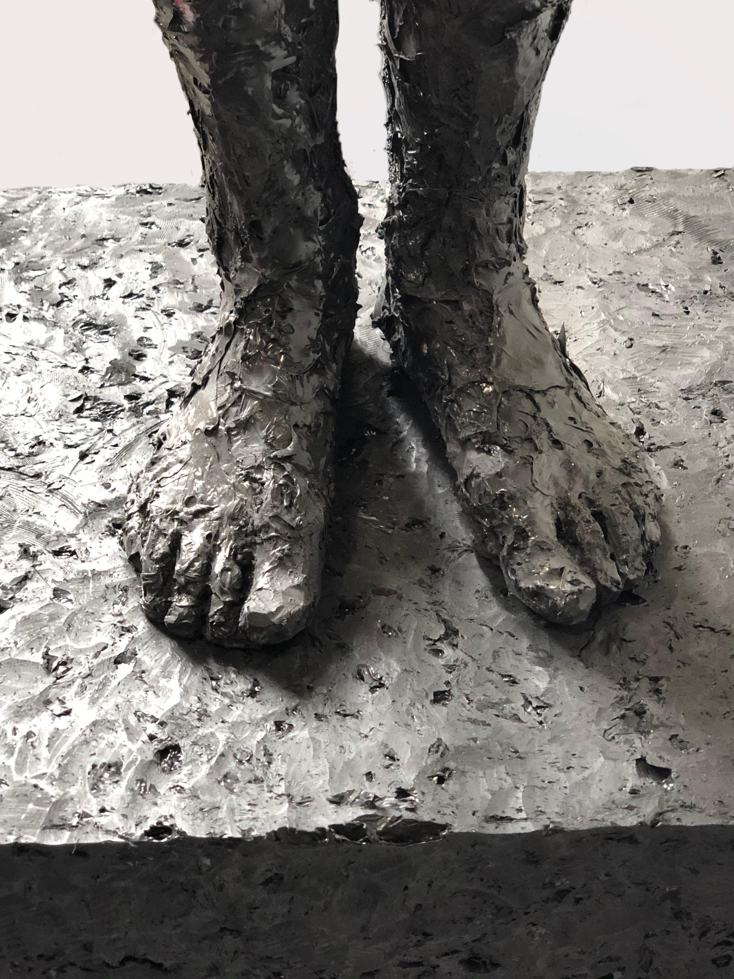 Colette- 21st Century Sculpture of a nude girl made of black recycled plastic 6