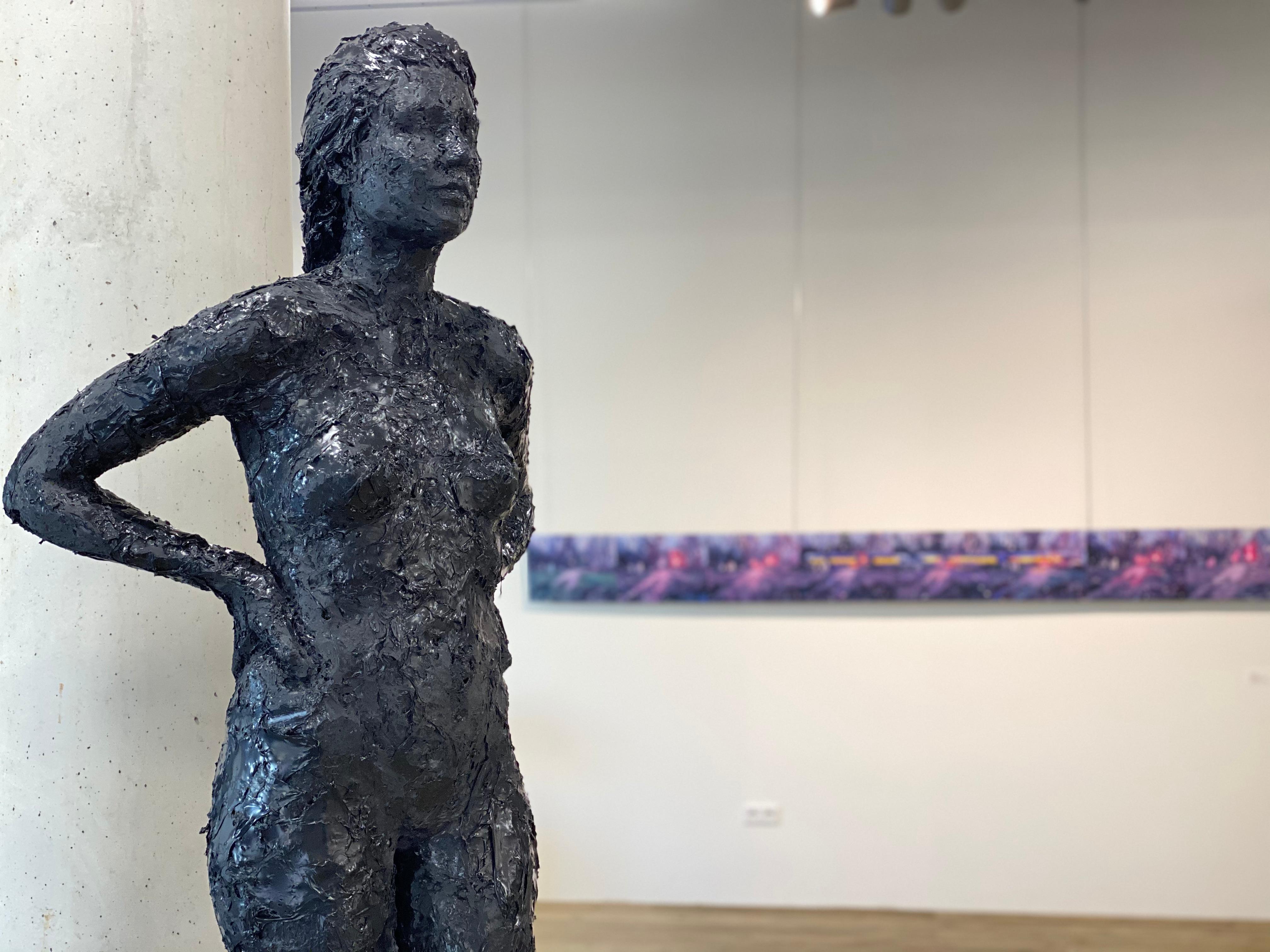 Colette- 21st Century Sculpture of a nude girl made of black recycled plastic 11