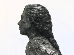 Colette- 21st Century Sculpture of a nude girl made of black recycled plastic