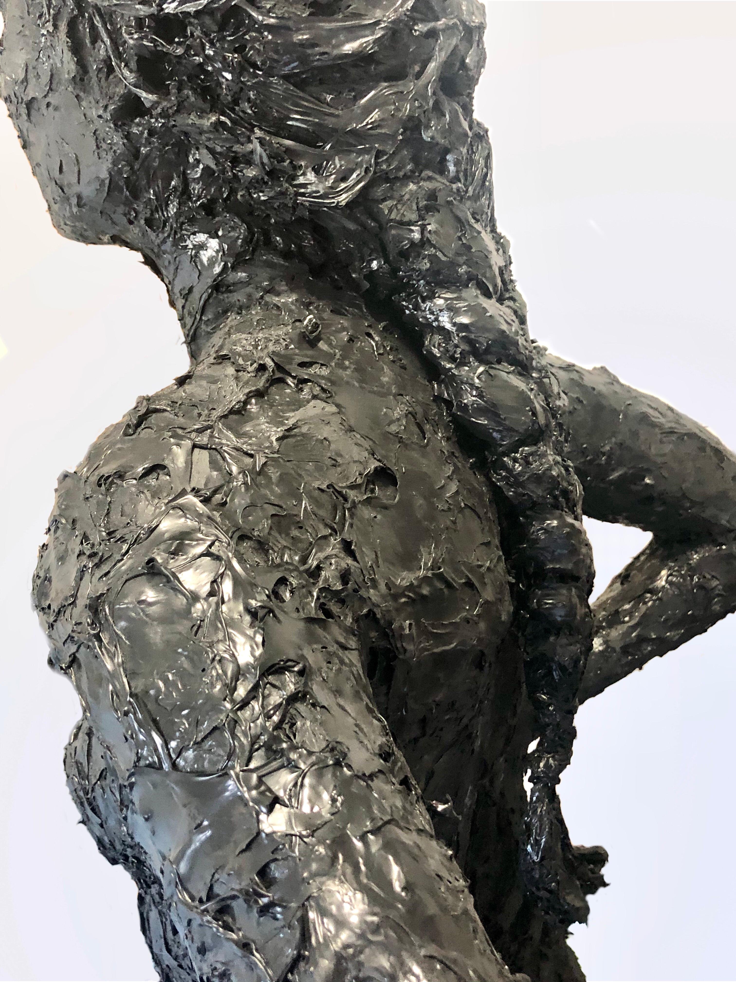 Colette- 21st Century Sculpture of a nude girl made of black recycled plastic 2