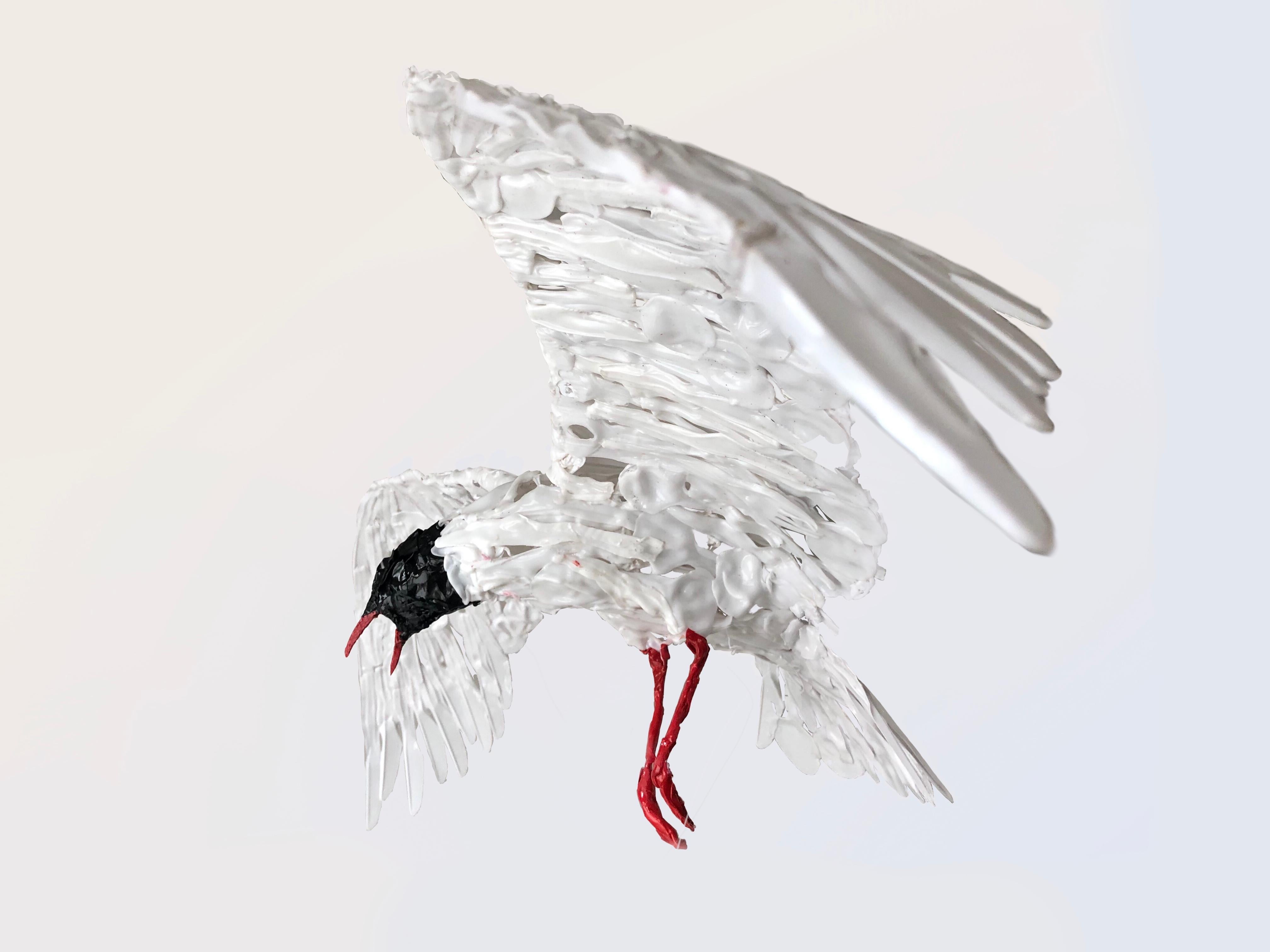 Seagull- 21st Century Sculpture of a Bird made out of plastic recycled Cutlery