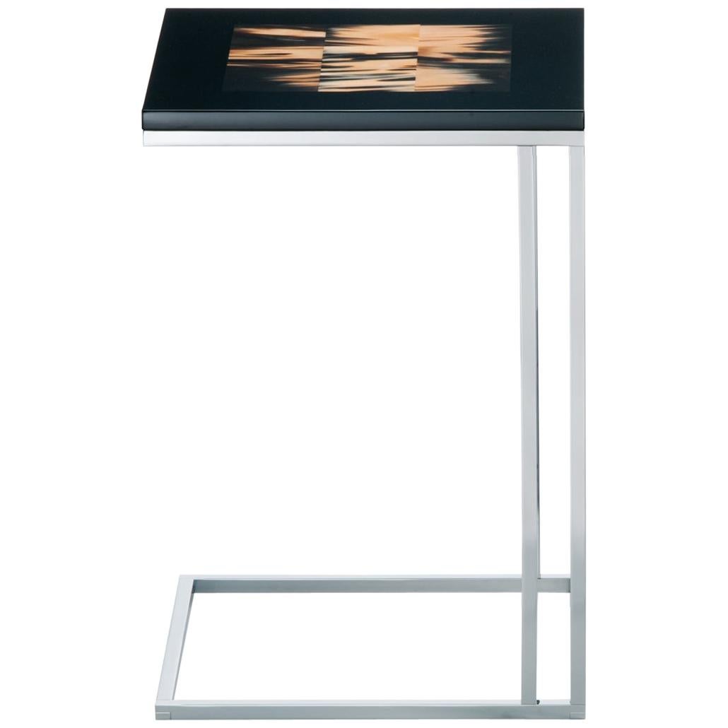 Eric Side Table in Lacquered Wood, Corno Italiano and Stainless Steel, Mod 1325