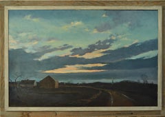 Eric Sloane "Spring Sunset" Oil/Masonite 24 x 36 Inches  New England Barn Wooden