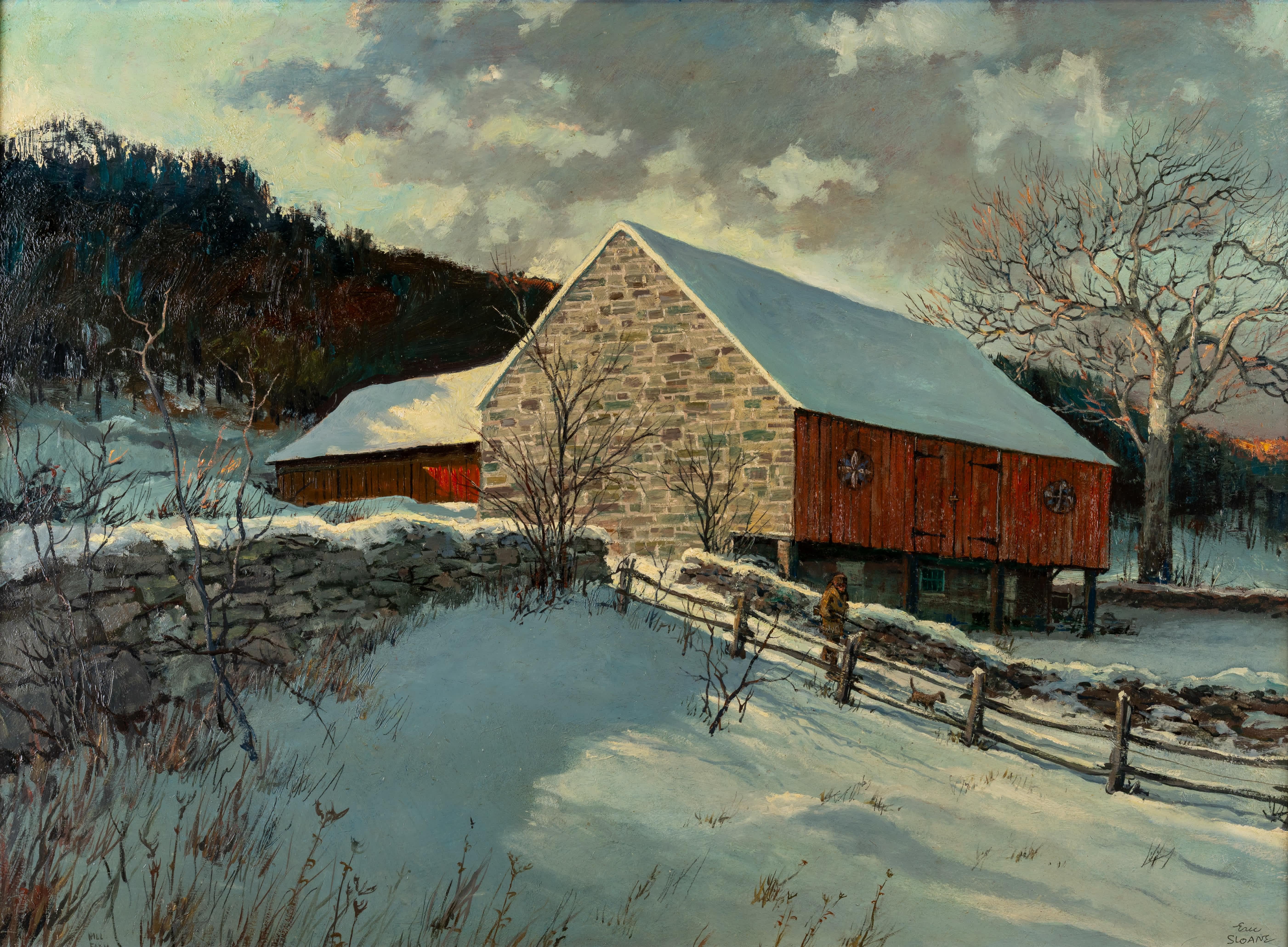 Paisaje de Nueva Inglaterra con granero - Painting de Eric Sloane