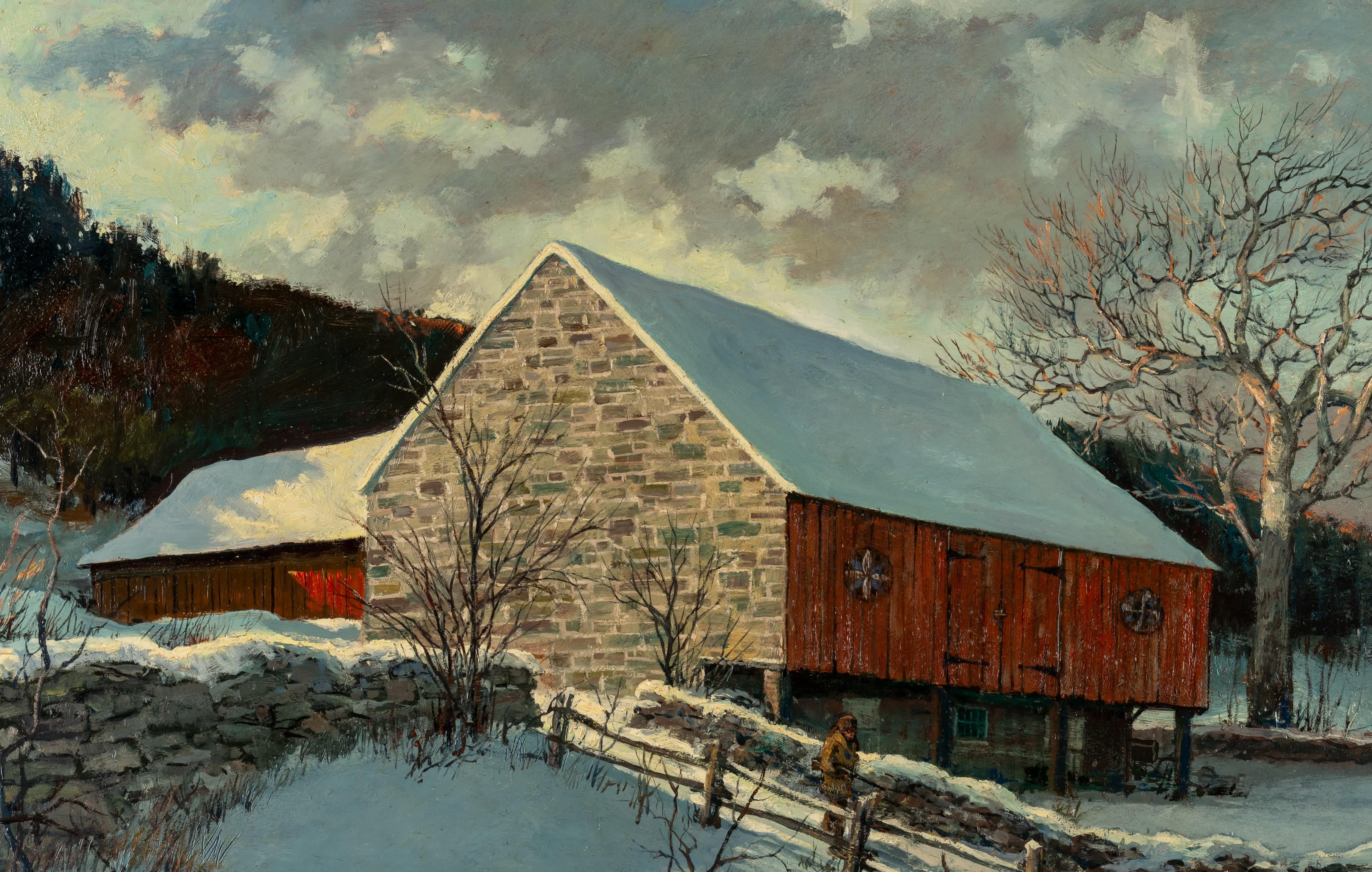 Paisaje de Nueva Inglaterra con granero - Painting Naturalista de Eric Sloane