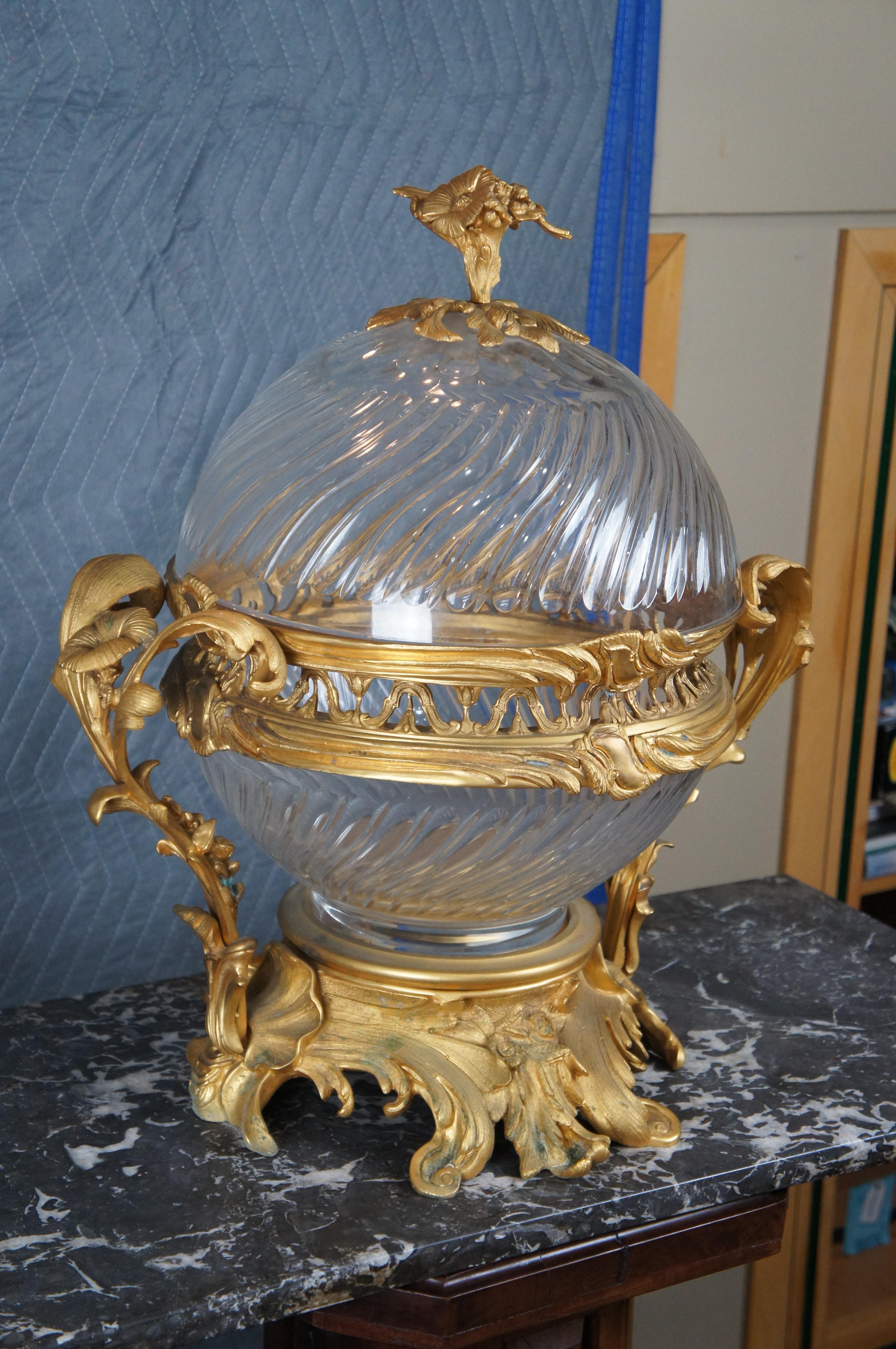 Late 20th Century Eric Stepniewski French Louis XV Ormolu Crystal Incense Burner Centerpiece Bowl For Sale