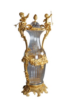 Eric Stepniewski French Louis XV Rococo Ormolu & Crystal Figural Cherub Vase 35"