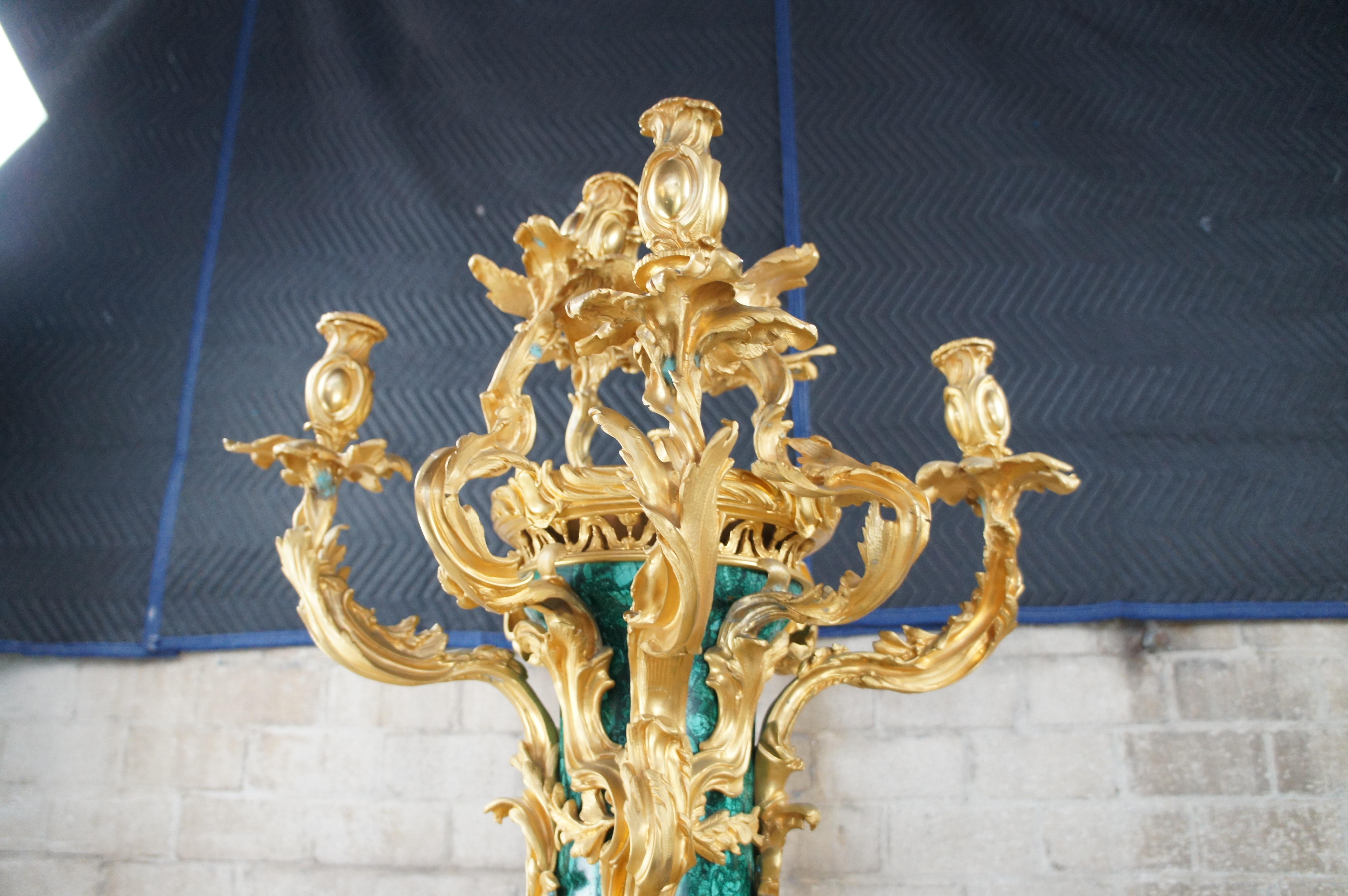 Eric Stepniewski French Louis XV Rococo Ormolu Malachite Candelabra Vase 58