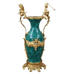Vintage Eric Stepniewski French Louis XV Rococo Ormolu Malachite Figural Cherub Vase 35"