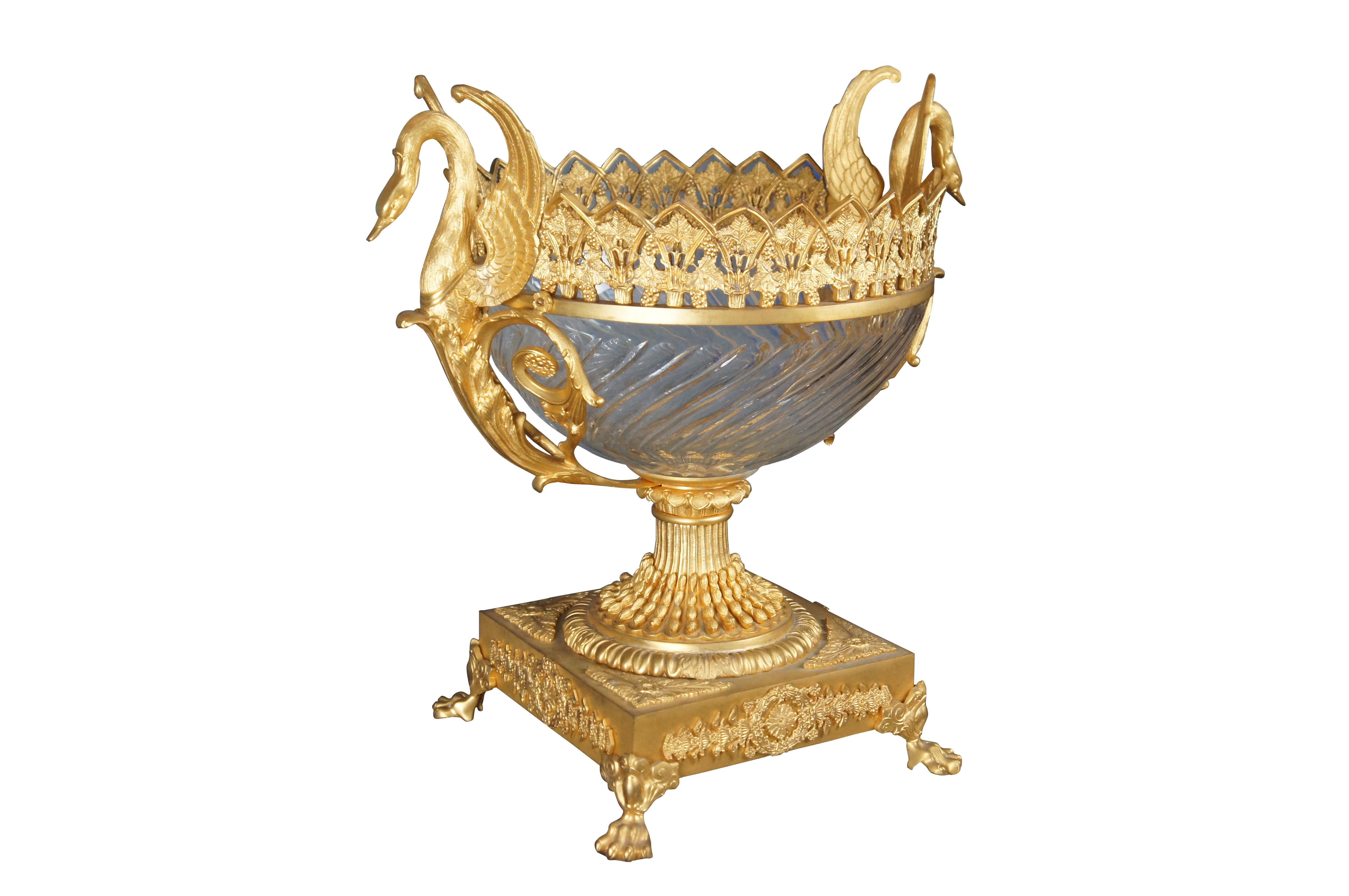 Late 20th Century Eric Stepniewski French Louis XV style Ormolu & Crystal Footed Champagne Chiller / Compote / Centerpiece Bowl / Vase. Features a regal 24k gold finished body with interlaced sawtooth rim over grapevine motif, flanked by figural