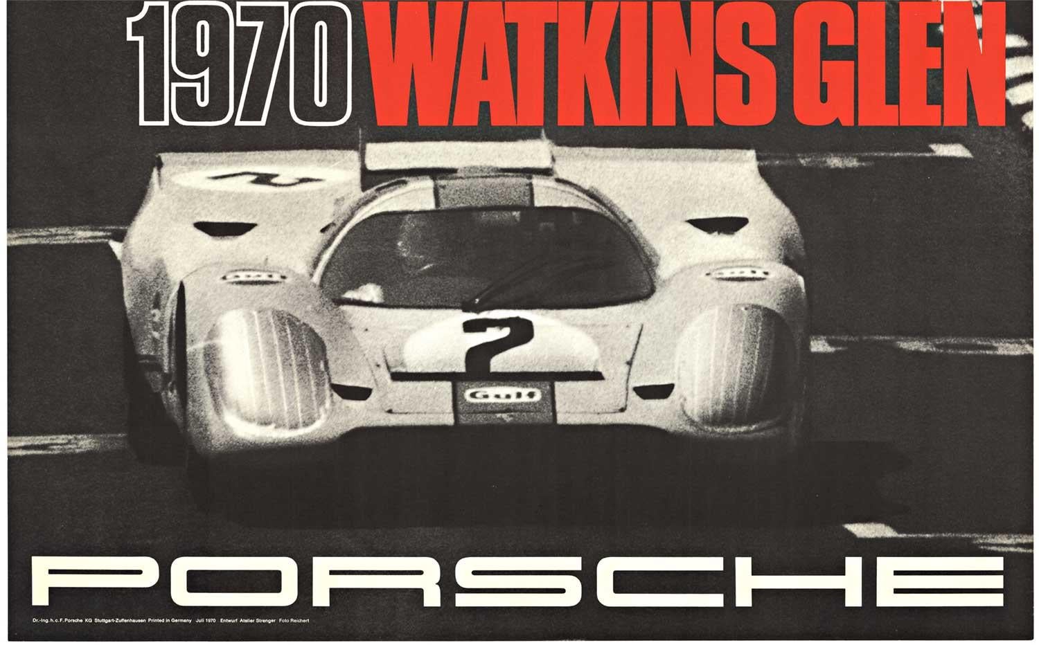 Affiche d'origine Porsche Six Hours of Watkins Glen, 1970, usine vintage - Réalisme américain Print par Eric Strenger