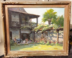 Early Florida Painting "Spanish Garden" St. Augustine by Eric Stry Circa 1950