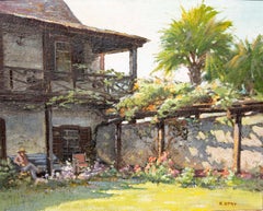 Pintura temprana de Florida "Jardín español" San Agustín por Eric Stry Circa 1950