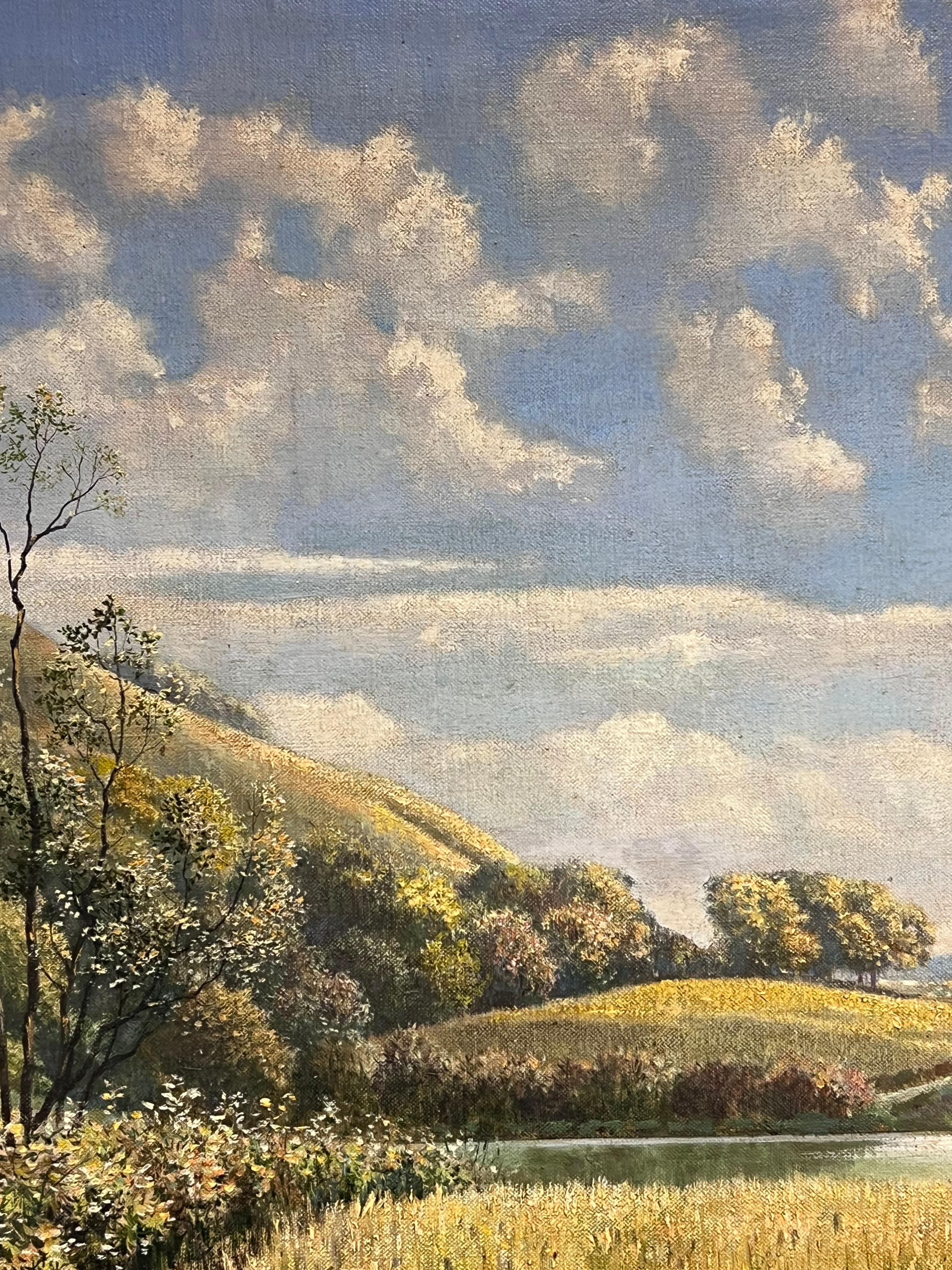 El trabajador de la cosecha Paisaje inglés de campos de verano Pintura al óleo británica firmada en venta 5