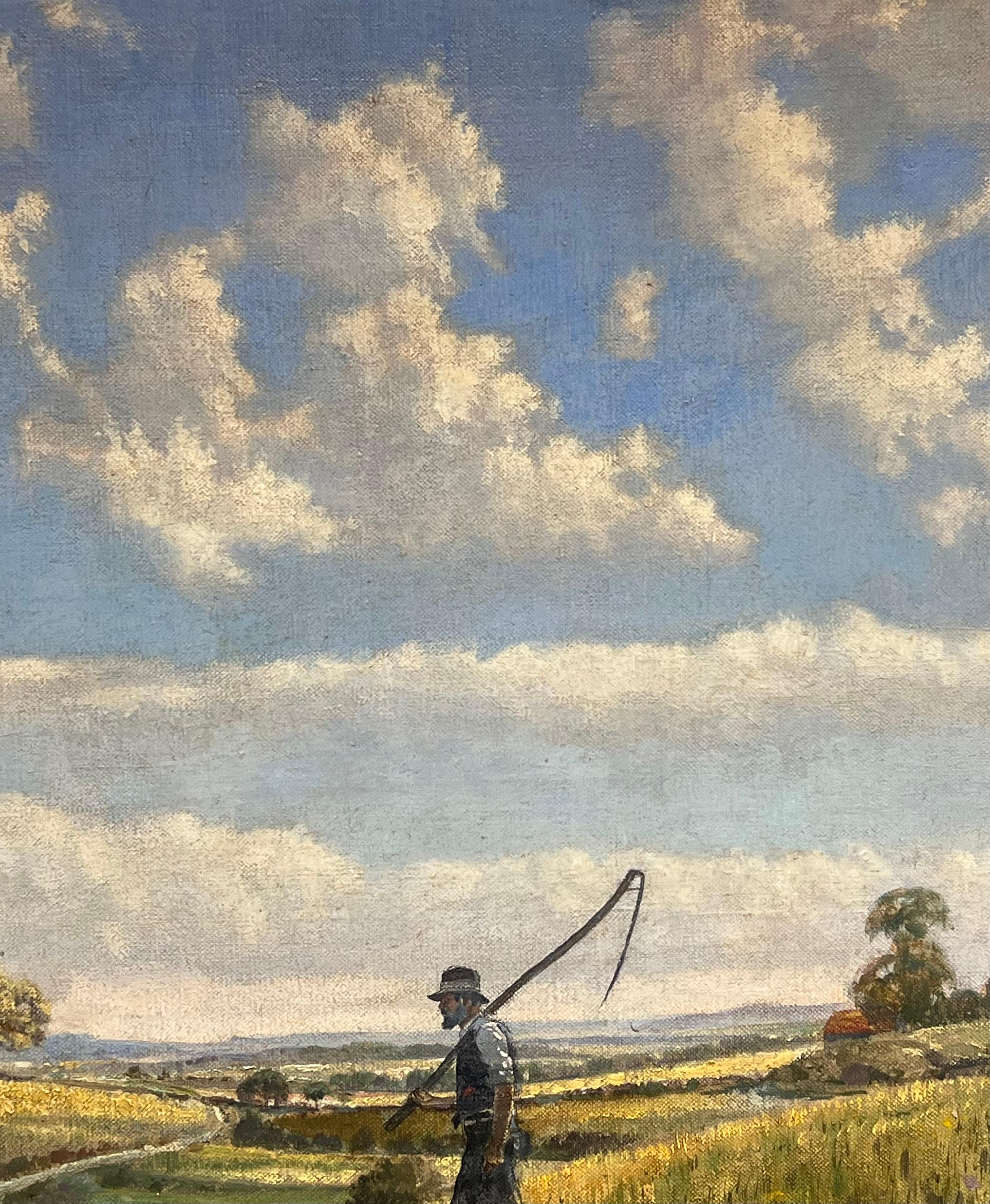 El trabajador de la cosecha Paisaje inglés de campos de verano Pintura al óleo británica firmada - Painting de Eric Tansley (1916-1979) 