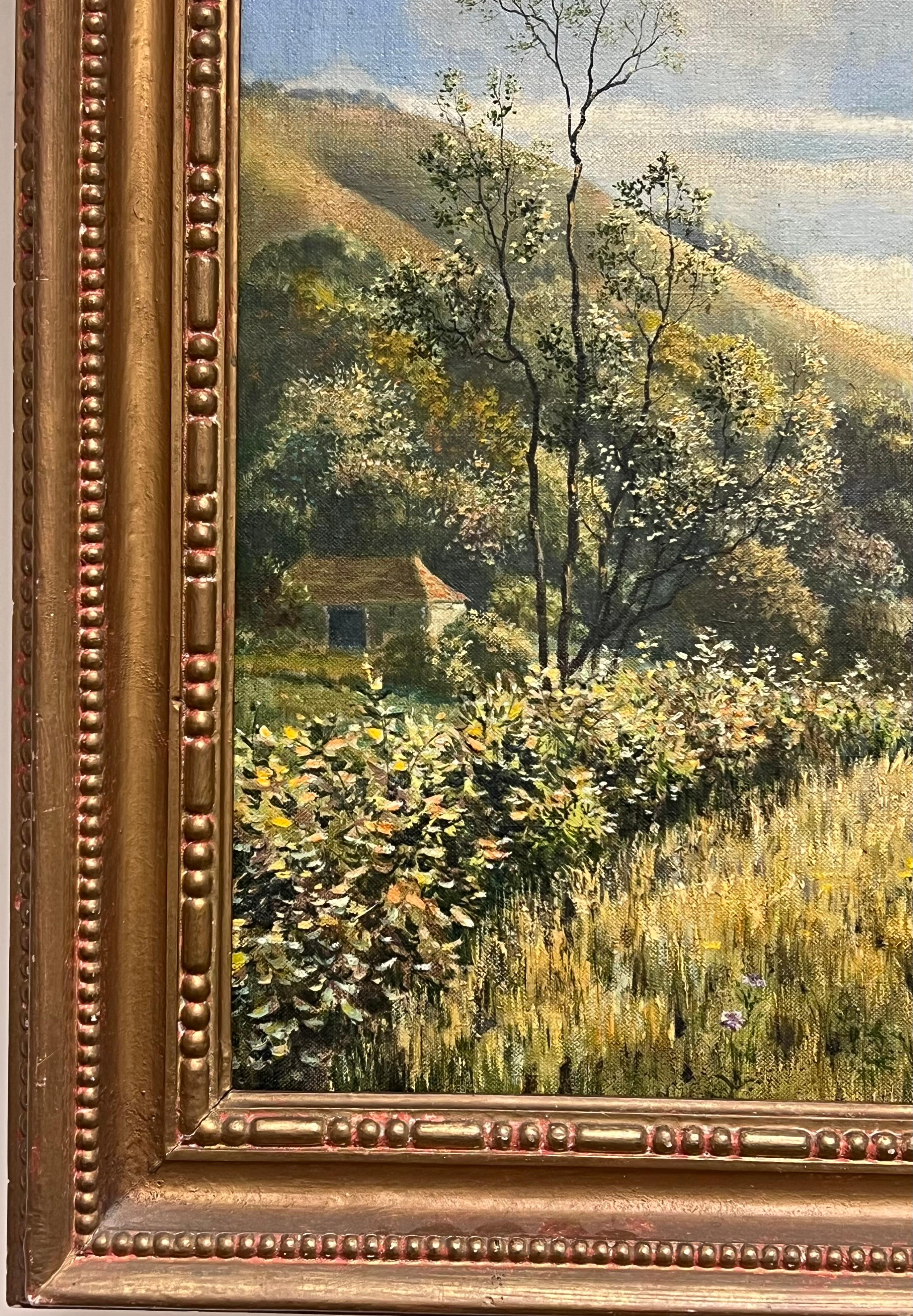 El trabajador de la cosecha Paisaje inglés de campos de verano Pintura al óleo británica firmada en venta 2