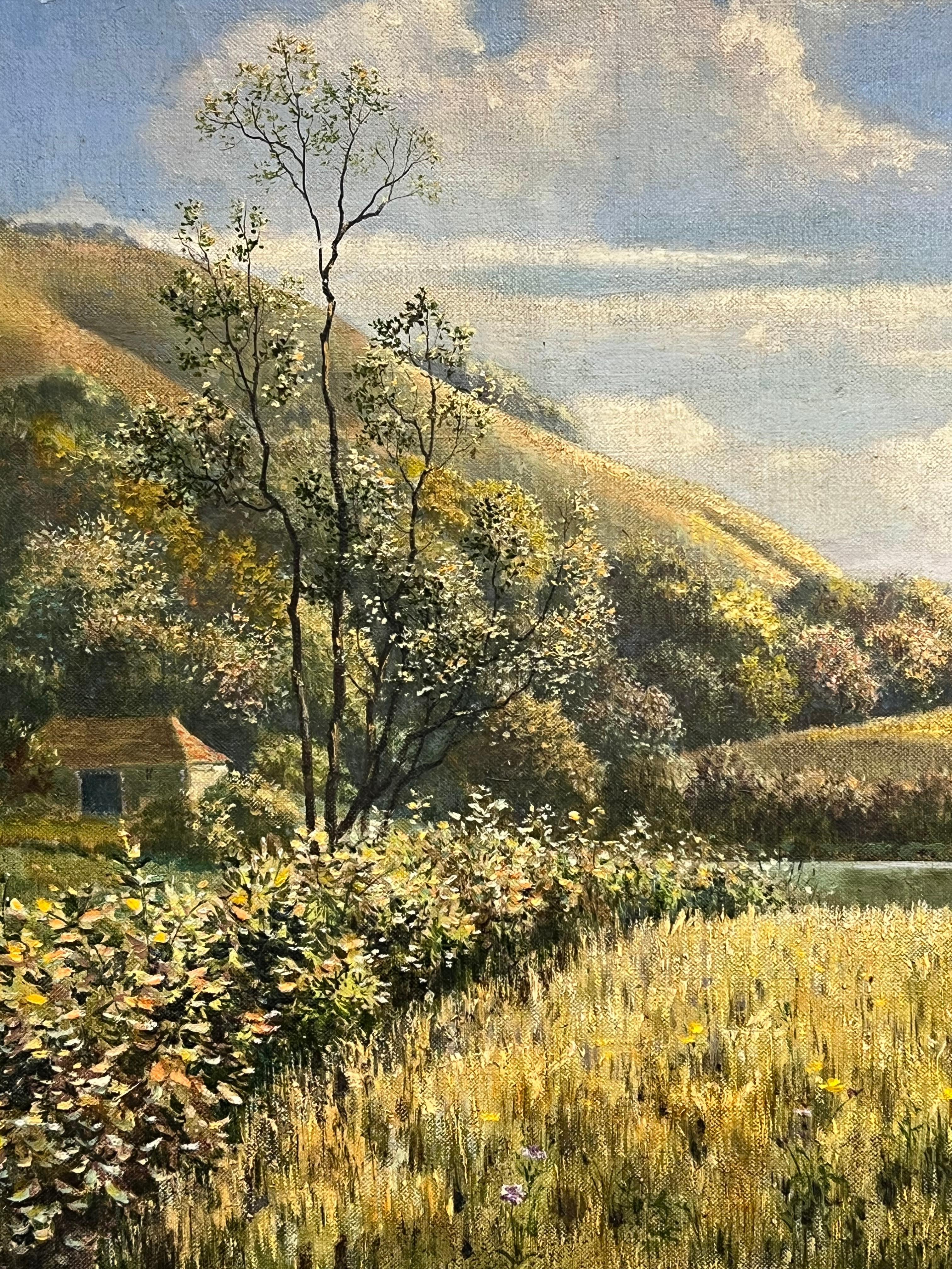 El trabajador de la cosecha Paisaje inglés de campos de verano Pintura al óleo británica firmada en venta 3