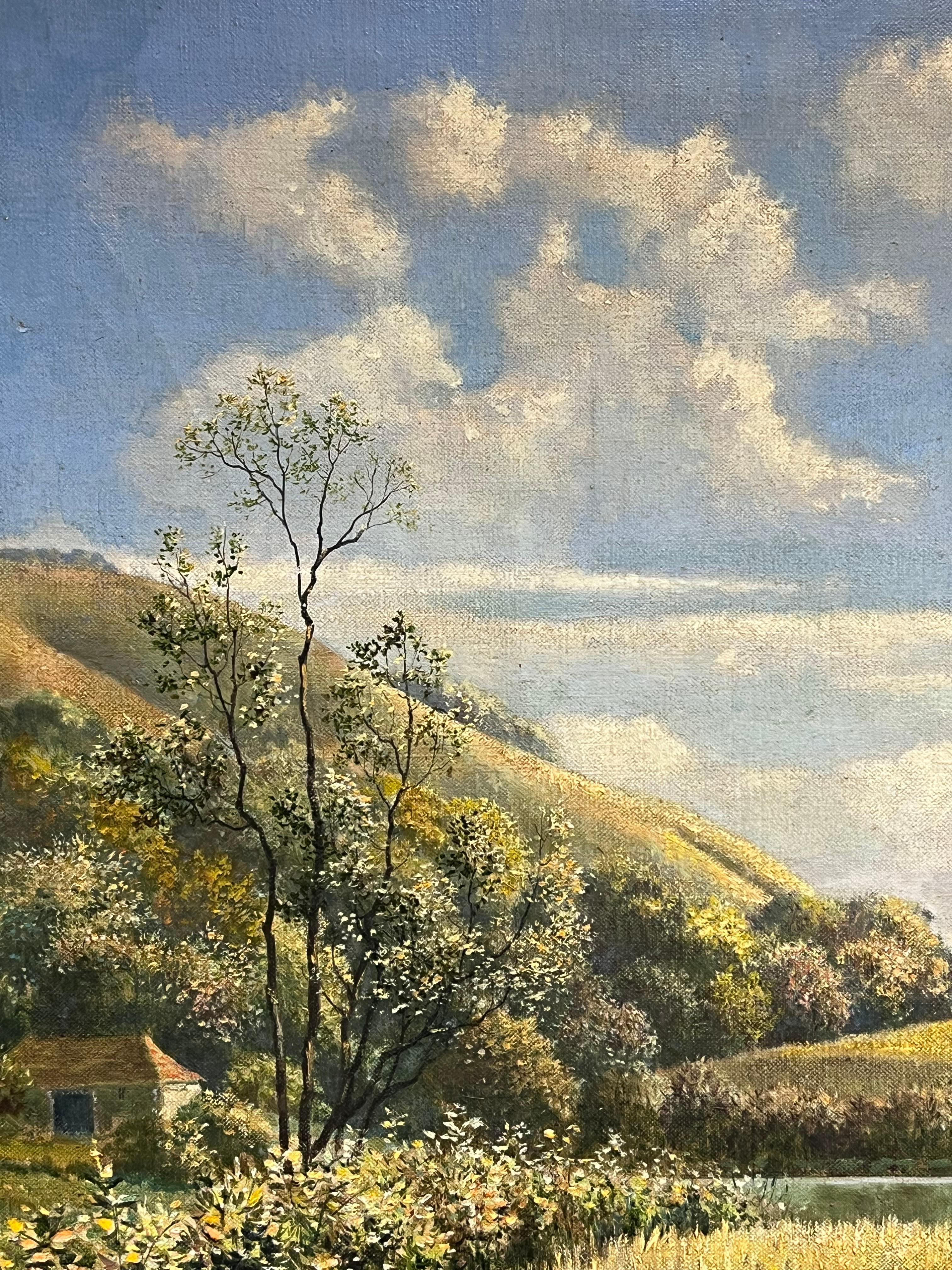 El trabajador de la cosecha Paisaje inglés de campos de verano Pintura al óleo británica firmada en venta 4