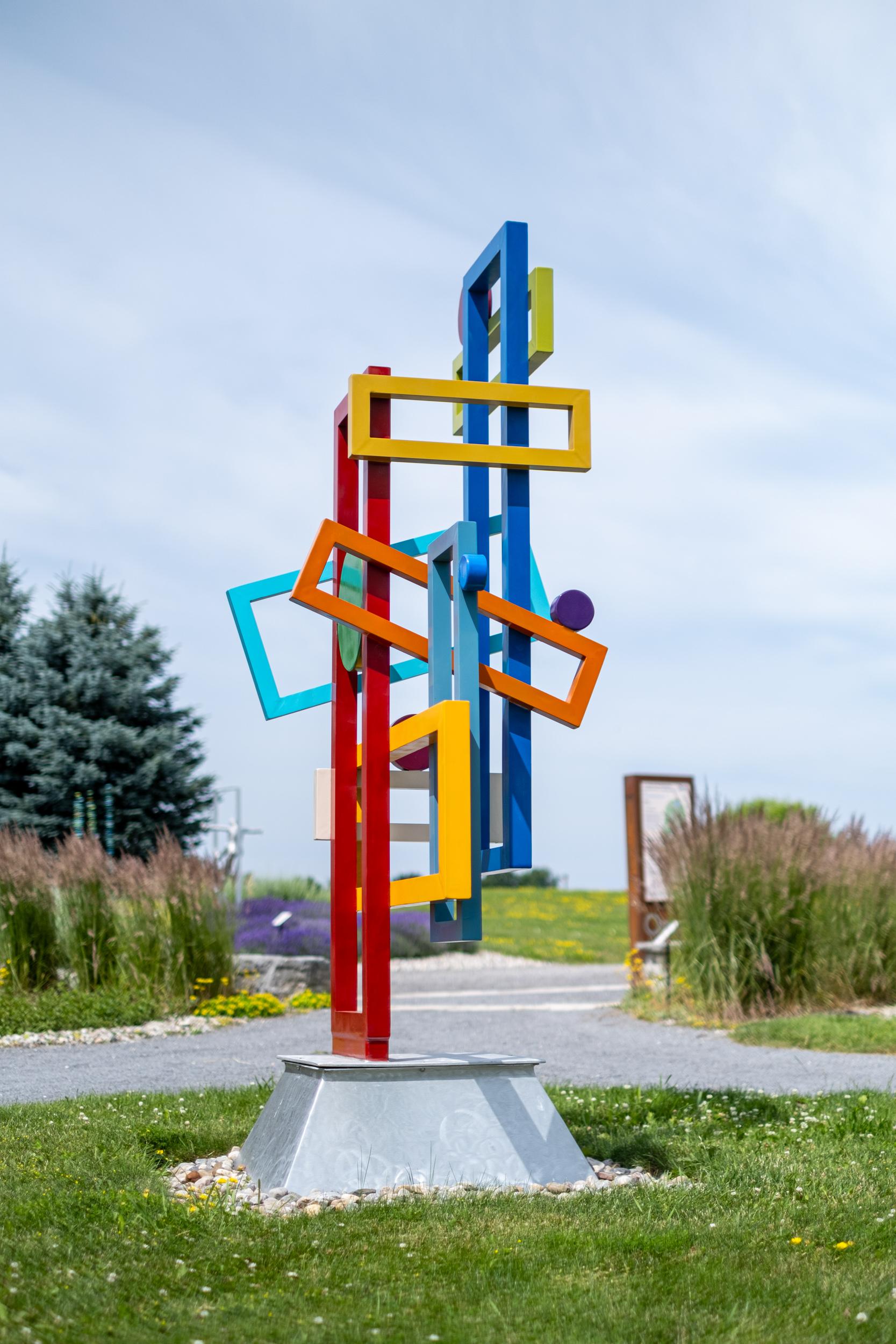 Construction and Movement - sculpture, geometric, abstract, aluminum, colourful For Sale 1
