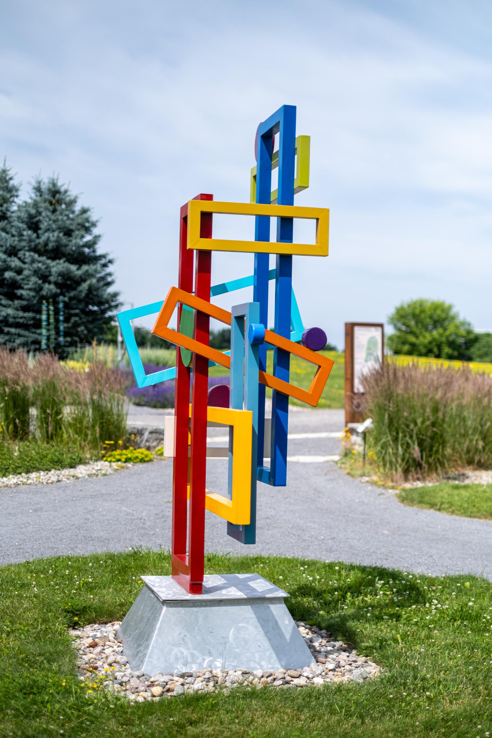 Construction and Movement - sculpture, geometric, abstract, aluminum, colourful For Sale 2