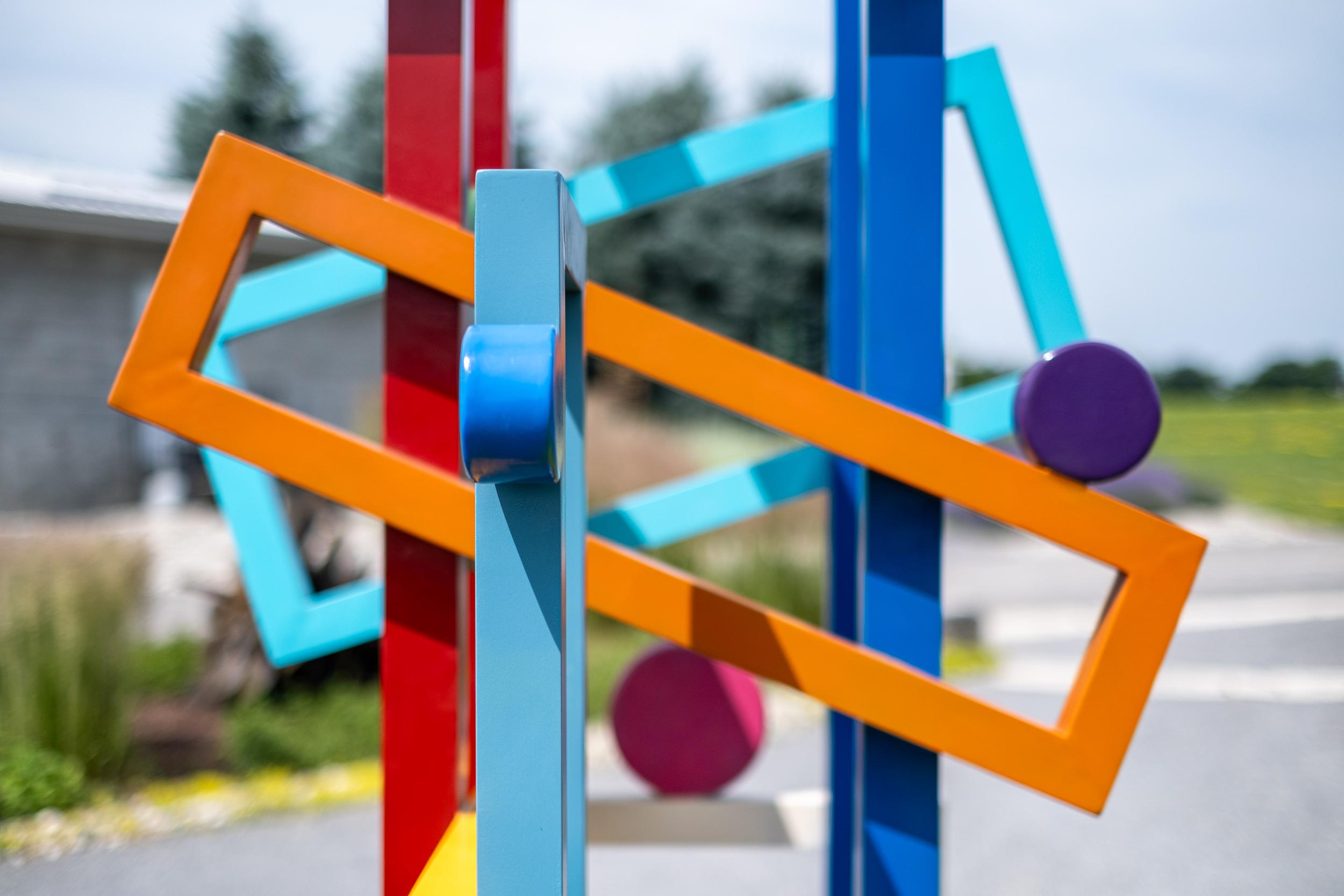Construction and Movement - sculpture, geometric, abstract, aluminum, colourful For Sale 3