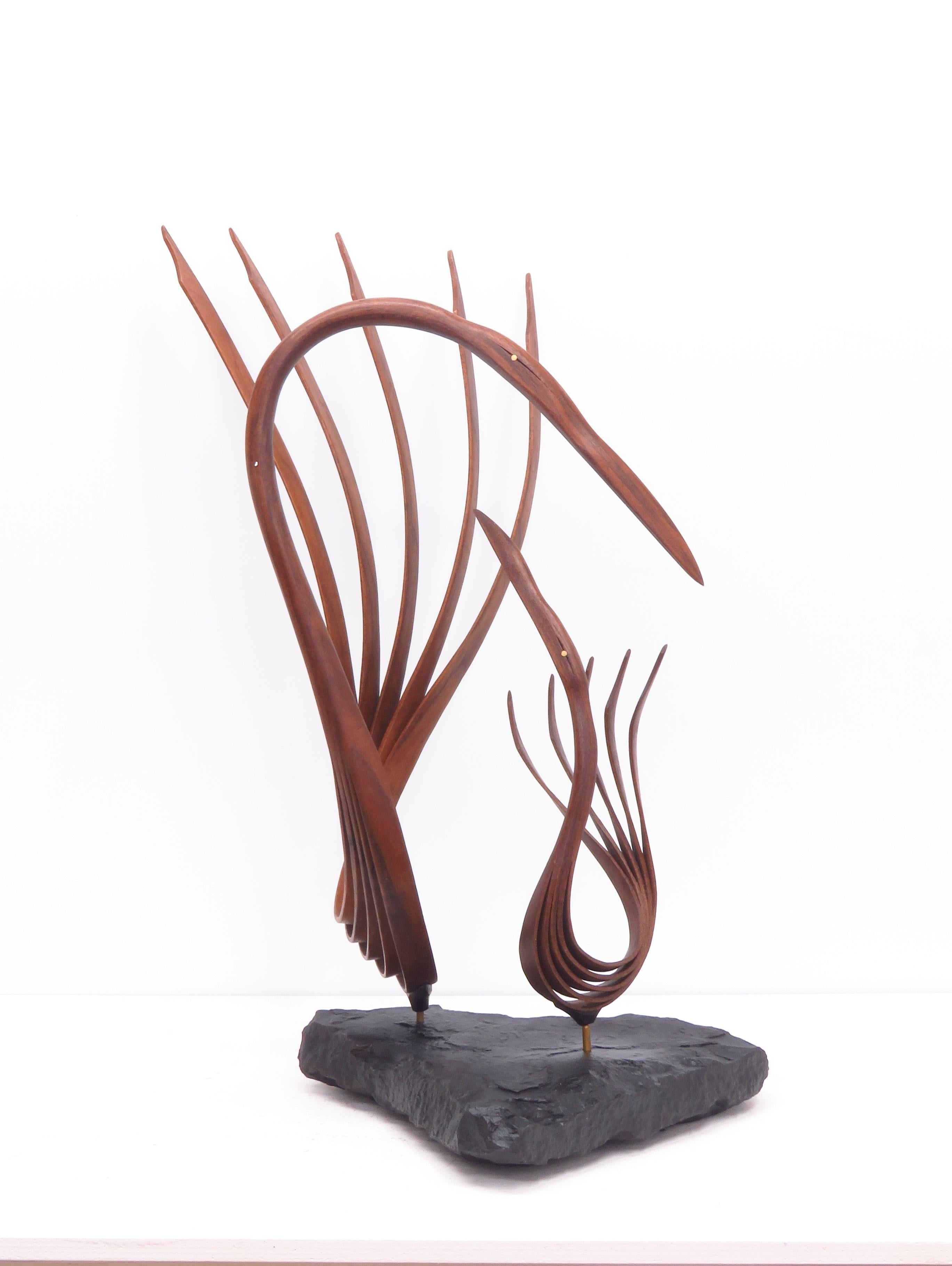 Nurturing Mother (walnut wood bird abstract art zen sculpture pedestal minimal) - Sculpture by Eric Tardif