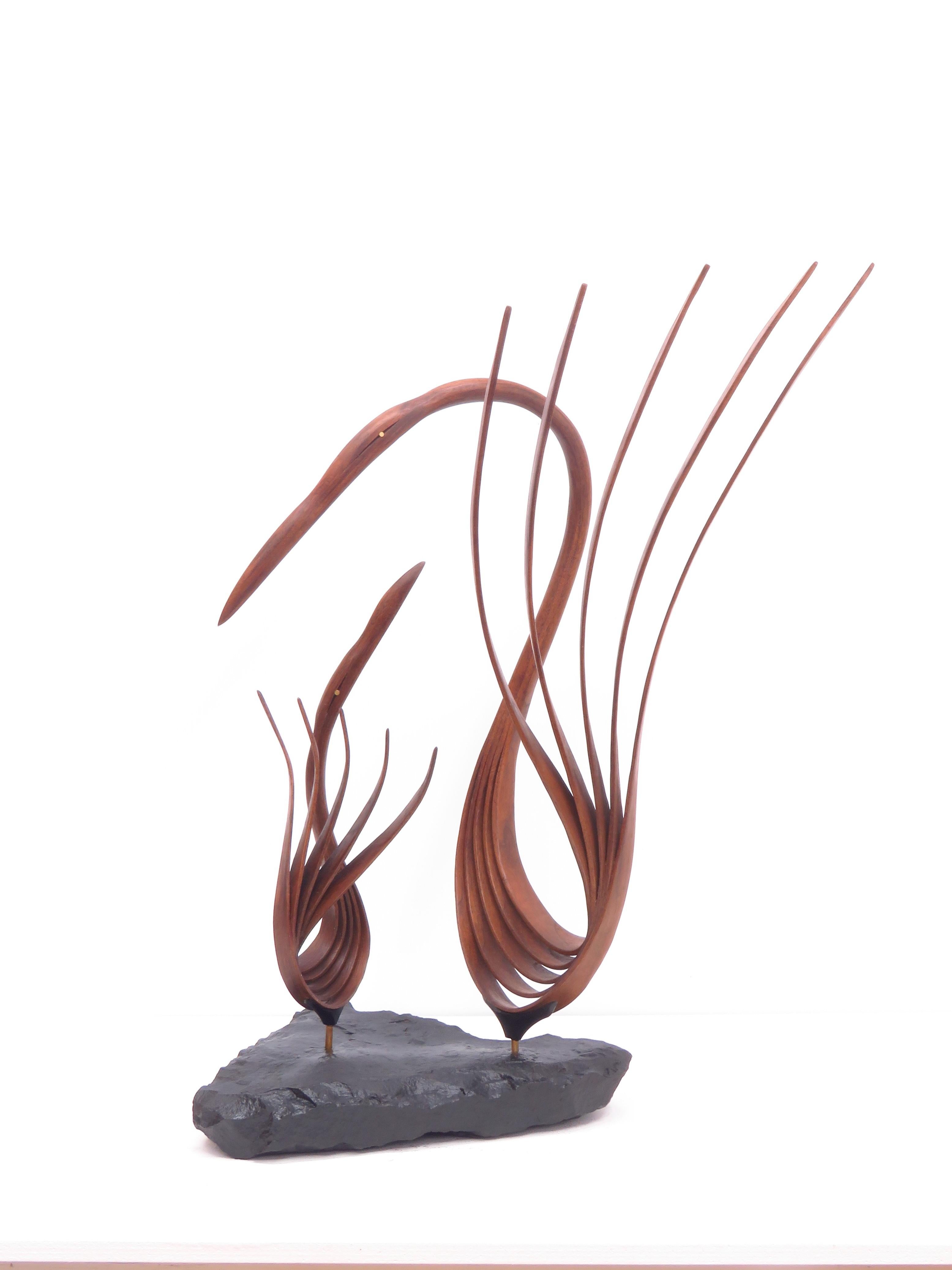 Nurturing Mother (walnut wood bird abstract art zen sculpture pedestal minimal)