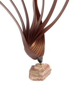 Towards the sky (walnut wood bird abstract art zen sculpture pedestal minimal)